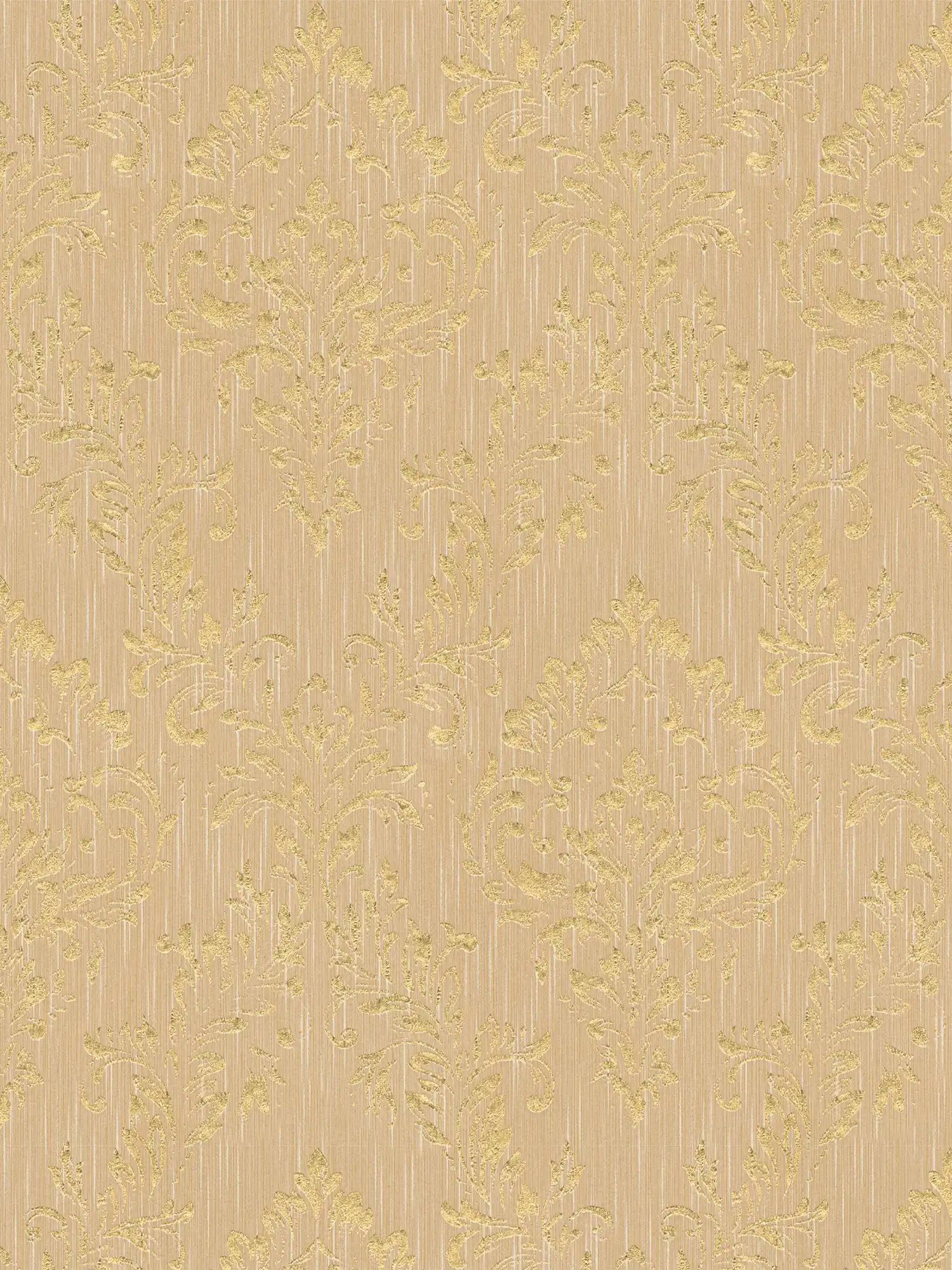         Echt behang van textiel met goudfolie ornament patroon - goud, beige
    