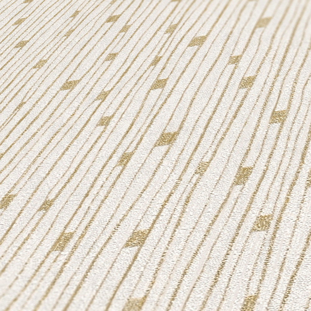             Retro Tapete 50er Jahre Linienmuster – Creme, Metallic
        