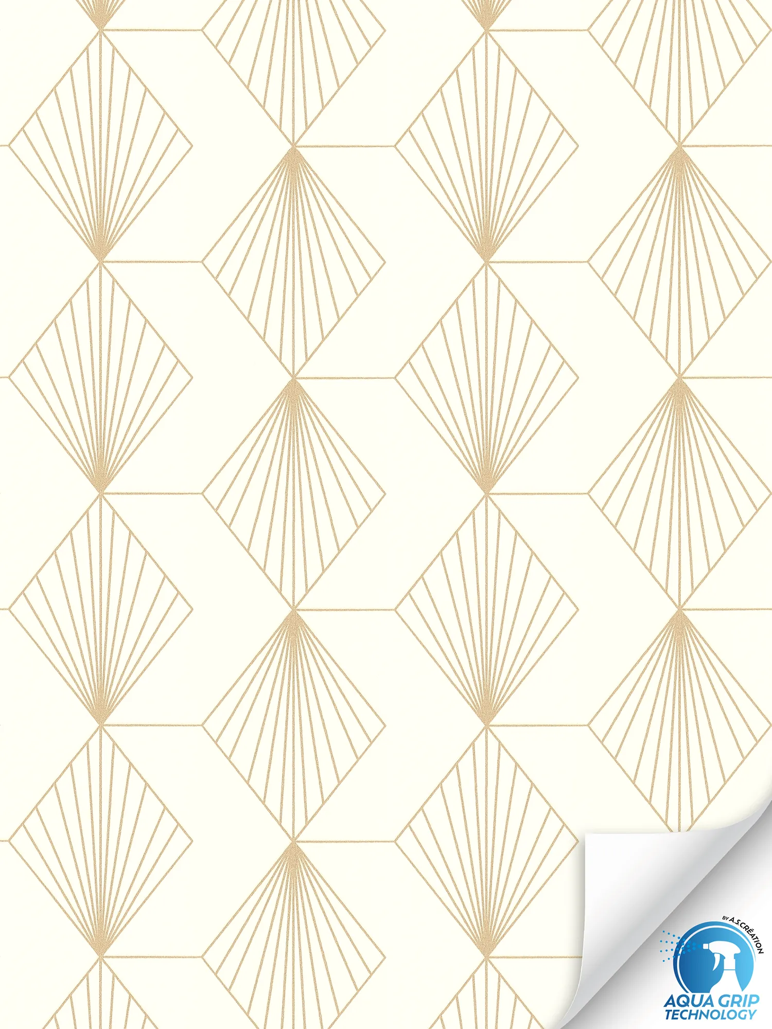 Elegant Art Deco vliesbehang, licht glanzend met gouden accenten en een gladde textuur - Water. Bevestigen. Klaar. - Beige, Goud