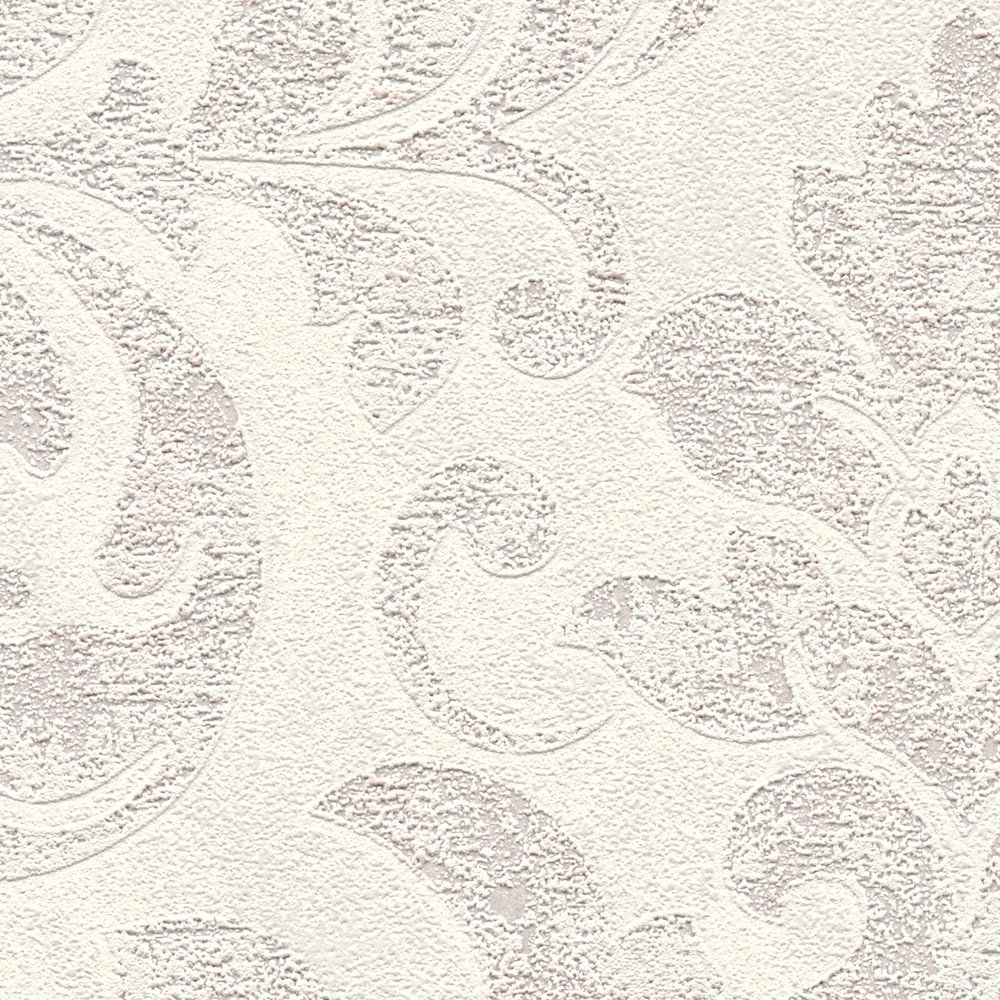             Baroque wallpaper ornaments in used look - white, grey, pink
        