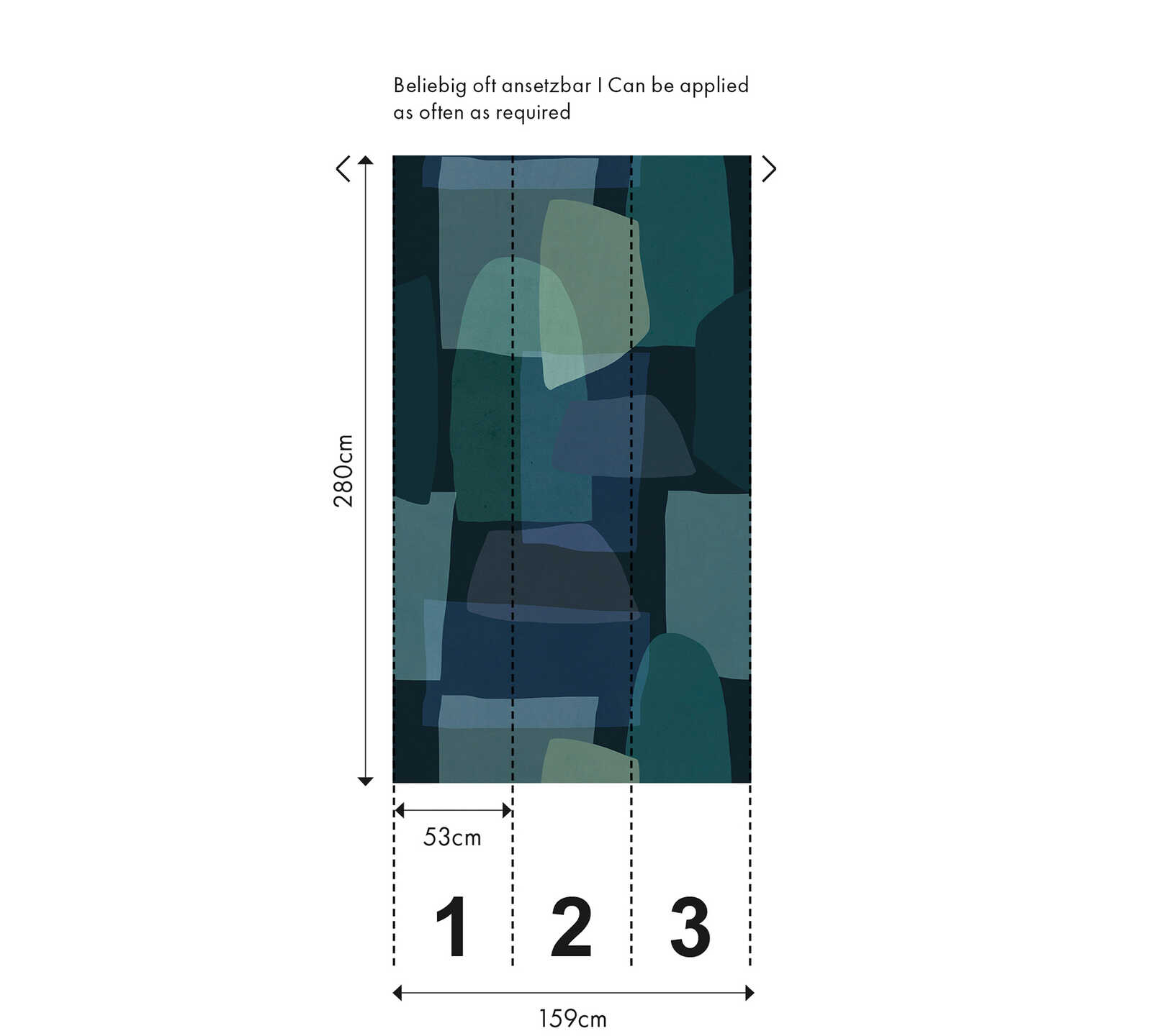             Vliestapeten Panel 'Midnight Mosaic' 159cm Breite x 280cm Höhe - Kreatives Grafikmotiv in dunklen Farbtönen, glatt – Blau, Grün
        