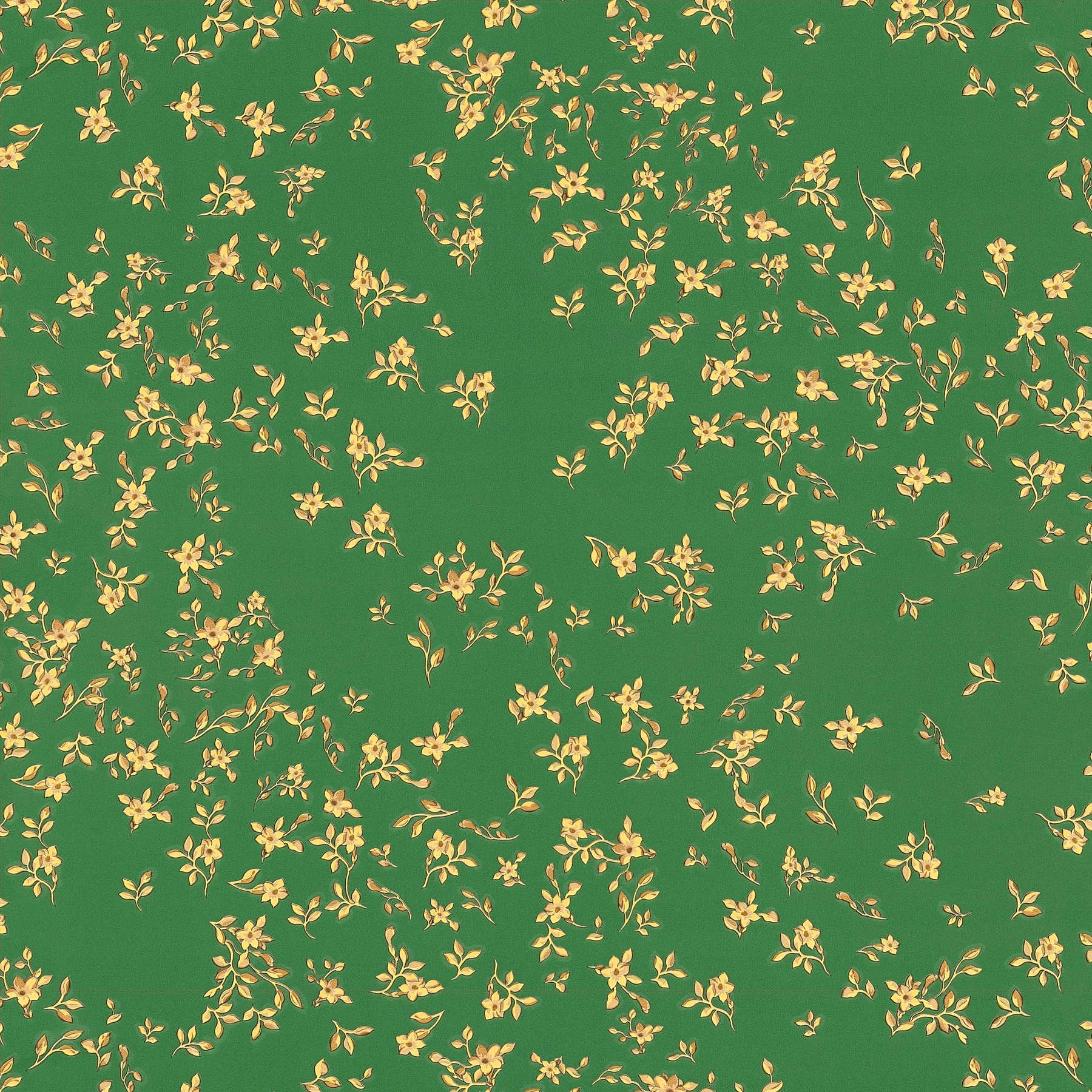 Grüne VERSACE Tapete mit goldenen Blümchen – Grün, Gold, Gelb
