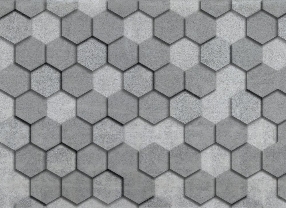 hexagon tiles, concrete, stone, gray pattern, surface texture