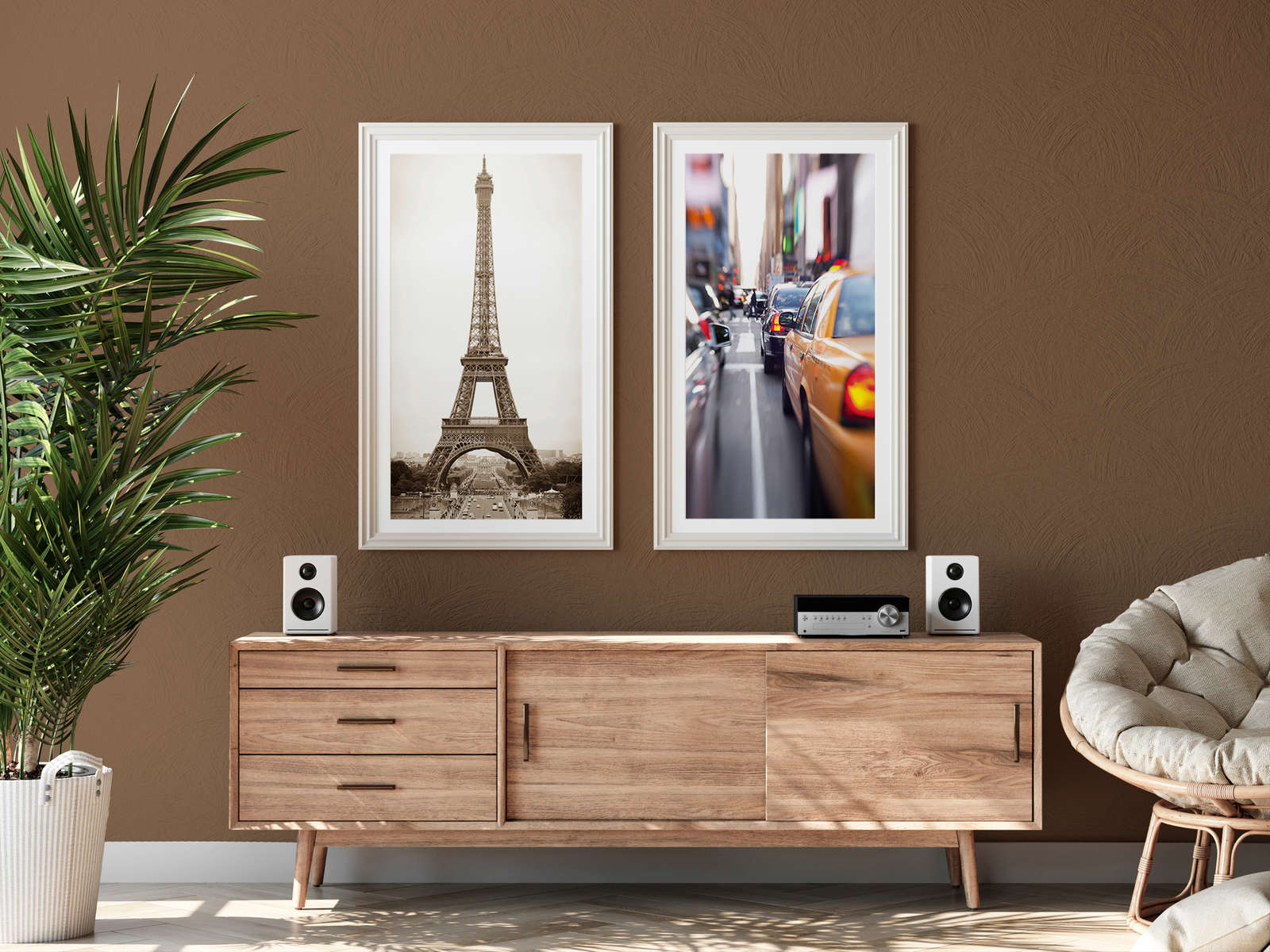 paris Eiffelturm, gerahmte Wandkunst, soundsystem, schrank, pflanze