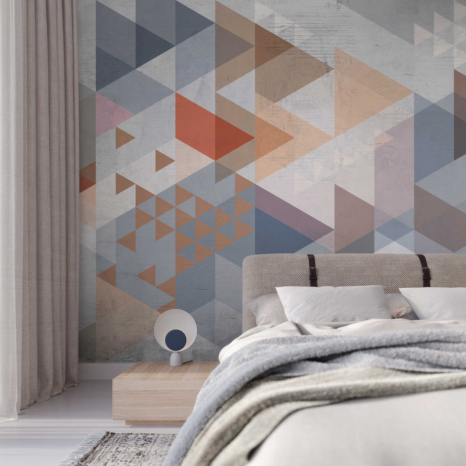 geometrische Tapete, Wandtapete, Geometrisches Muster, Blau Braun Rosa, Schlafzimmer Dekoration
