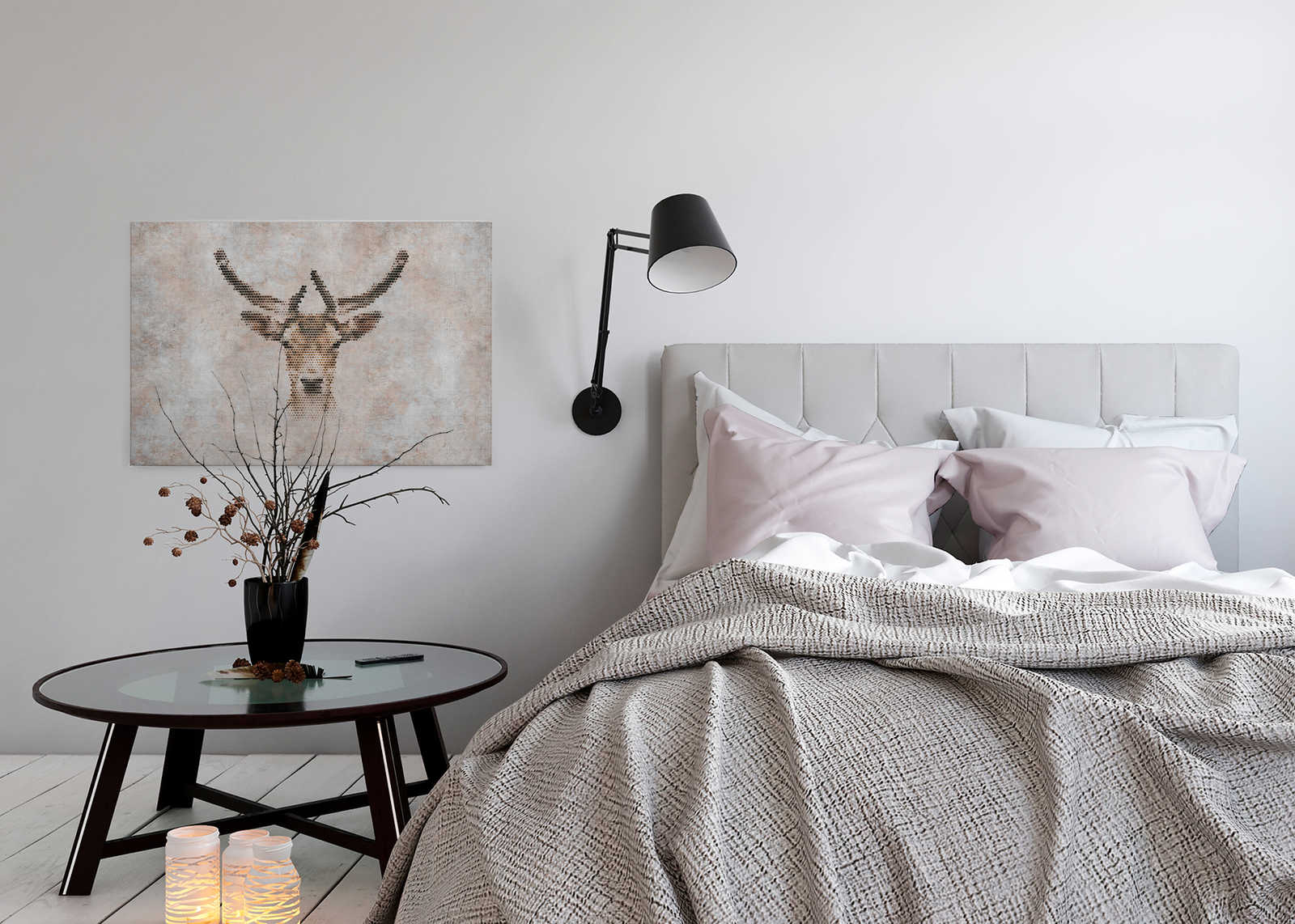             Big three 3 - Leinwandbild, Betonoptik mit Hirsch in naturleinen Struktur – 0,90 m x 0,60 m
        