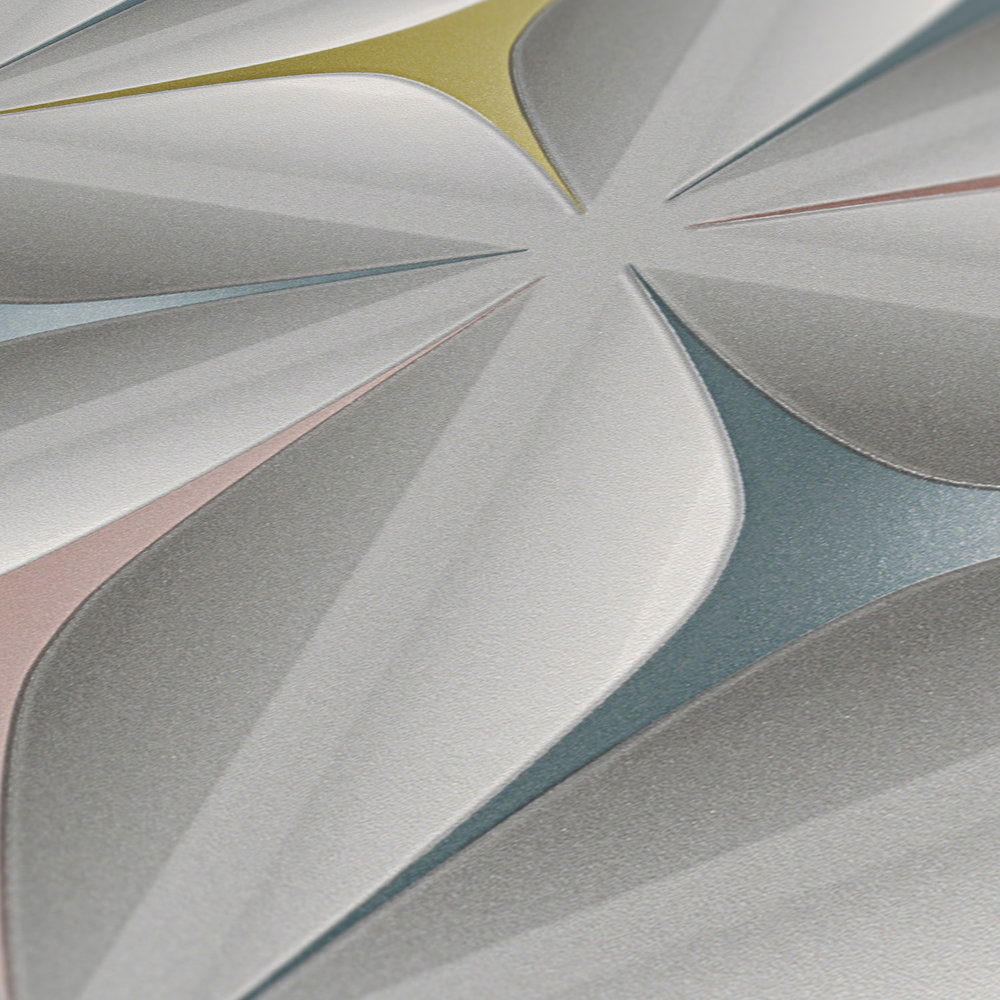             Vintage Tapete Skandinavien Muster – Blau, Grau, Rosa
        