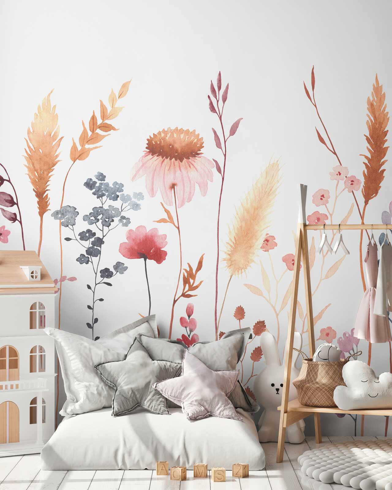 Kinderzimmer, Wanddeko, Blumenwand, Dekosäule, Kuschelkissen