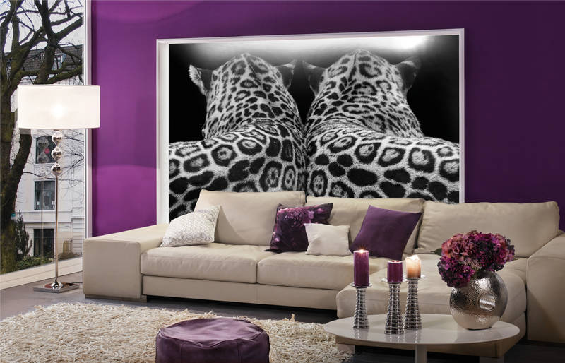 wandtapete, Wandkunst, Sofa, Leopardendruck, lila Wand