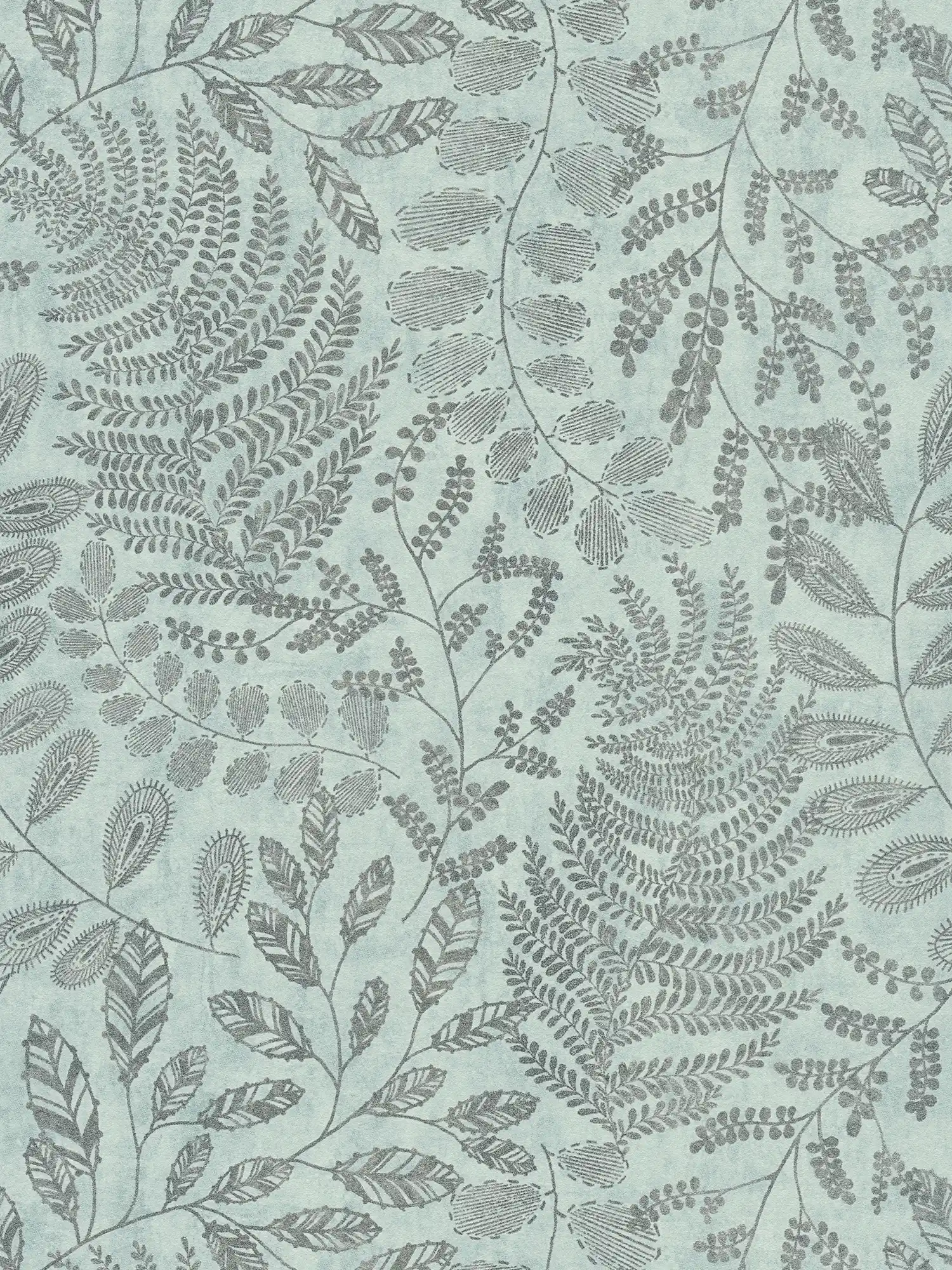         Skandi Tapete mit Blättermuster in Metallic – Blau, Grün
    