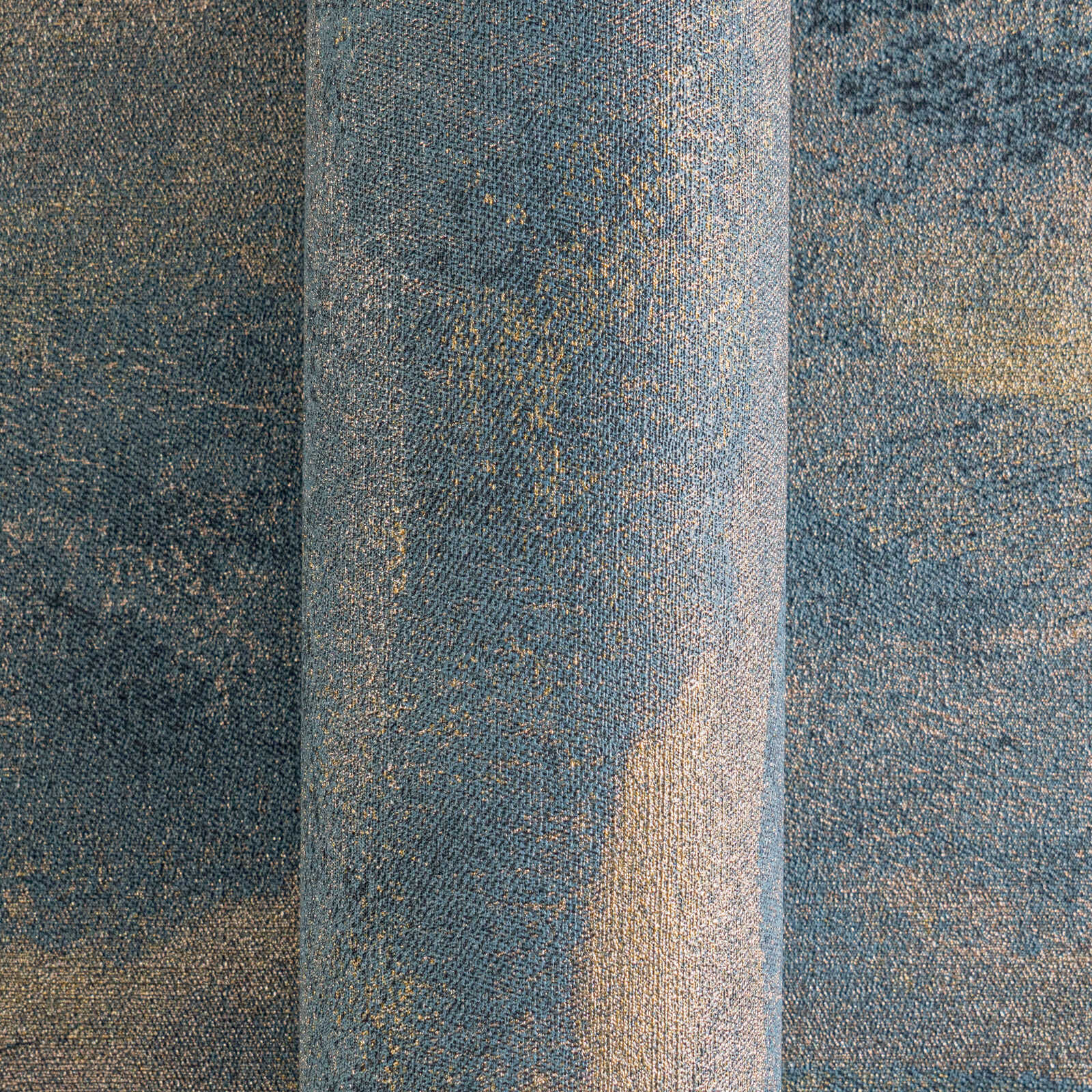 Moderne Vliestapete mit abstraktem Wellenmuster, leicht glänzend und ebenmäßige Struktur – Blau, Dunkelblau, Gold
