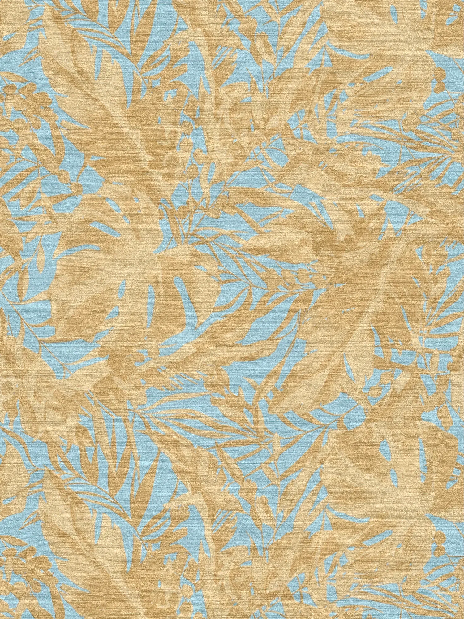         COSMOLiving - Vliesbehang met lichte structuur en geraffineerd palmboommotief - blauw, goud, bruin
    