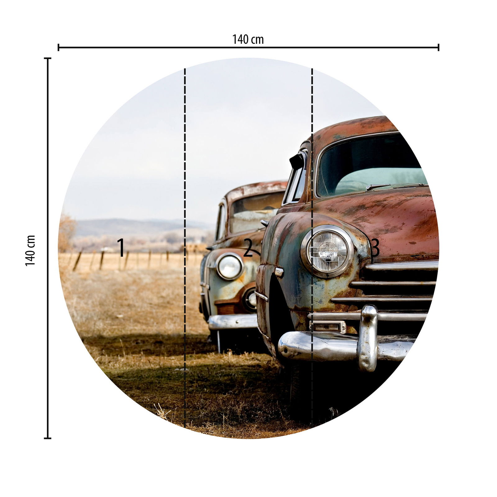             Fototapete rund altes rostiges Auto
        