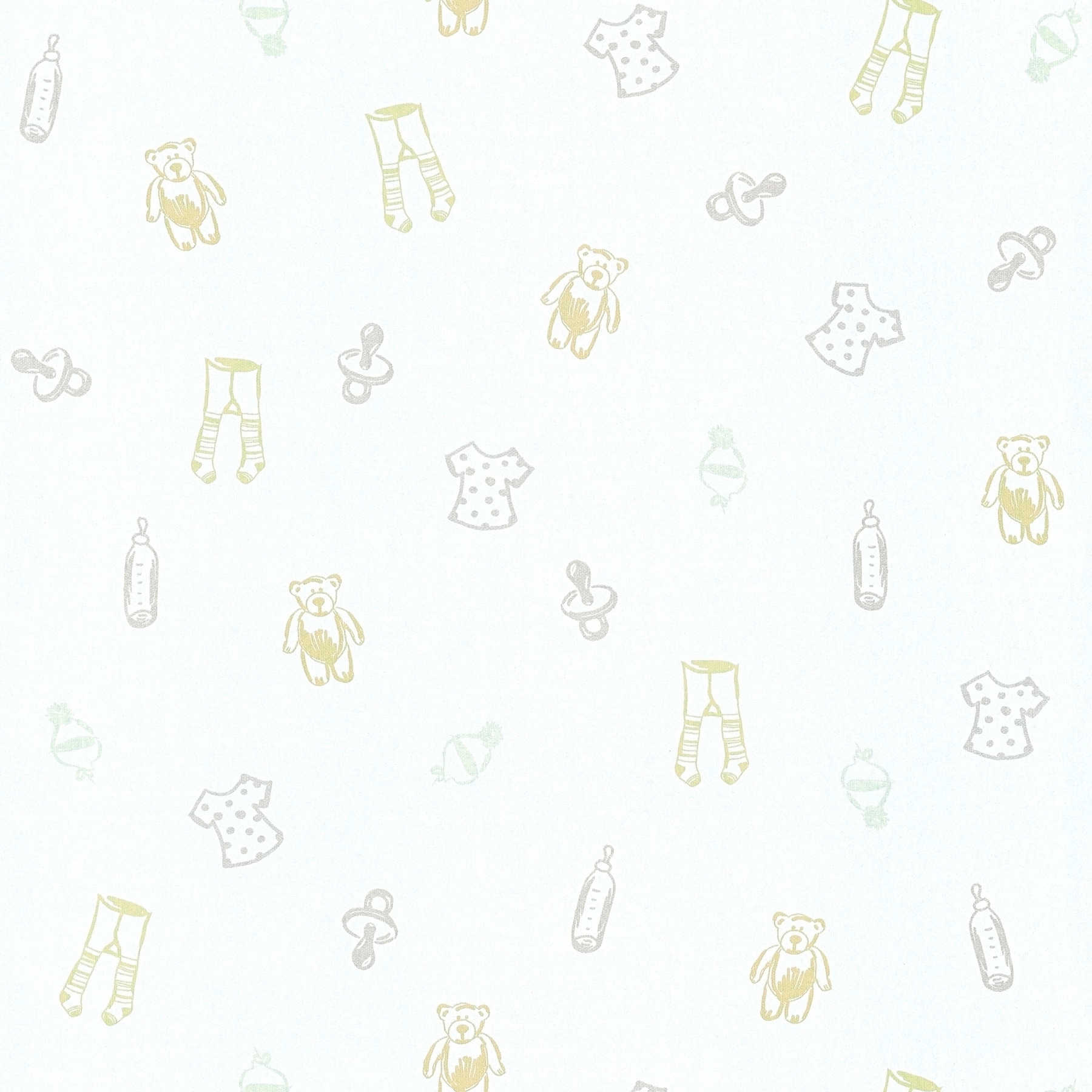         Wallpaper baby room with cute pattern - metallic, white
    