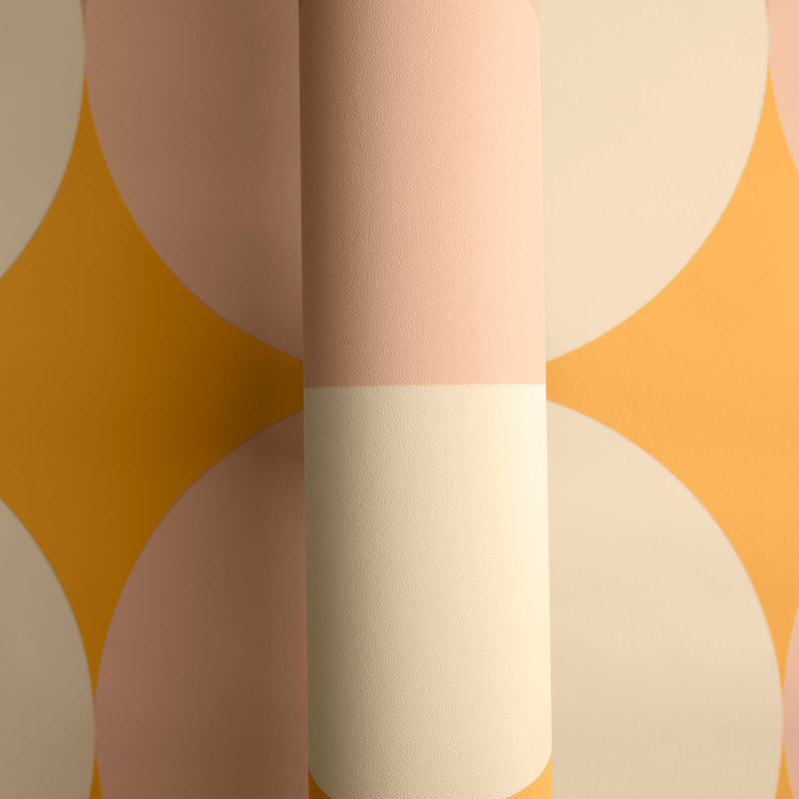 ruler, geometric pattern, peach, cream, curved cylinders