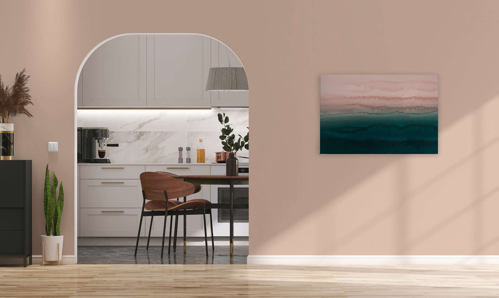 Gezeiten Leinwandbild mit abstraktem Wasser Aquarell – 0,90 m x 0,60 m