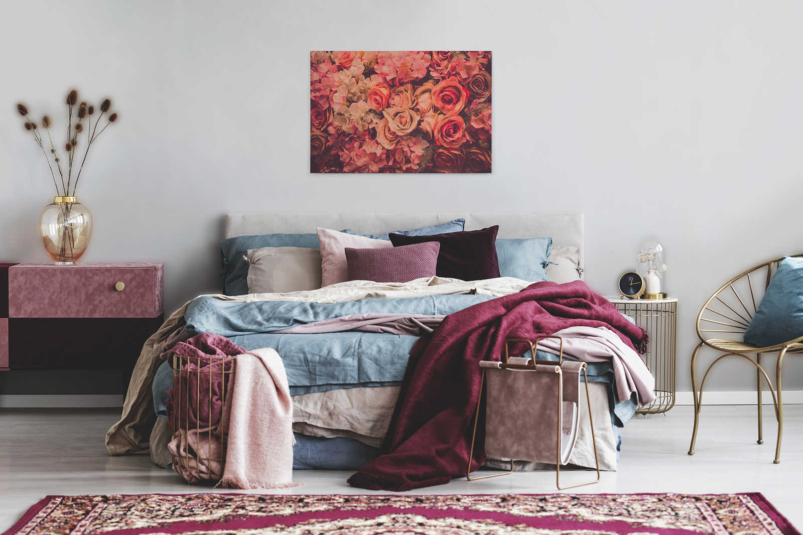 Leinwand mit romantischem Rosenmotiv in Leinenoptik – 0,90 m x 0,60 m