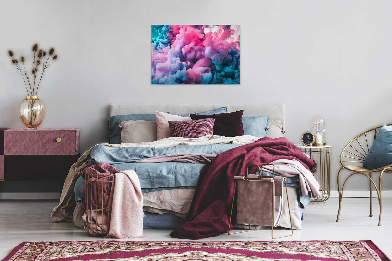 Farbiger Rauch Leinwand |Rosa, Blau, Weiß – 0,90 m x 0,60 m