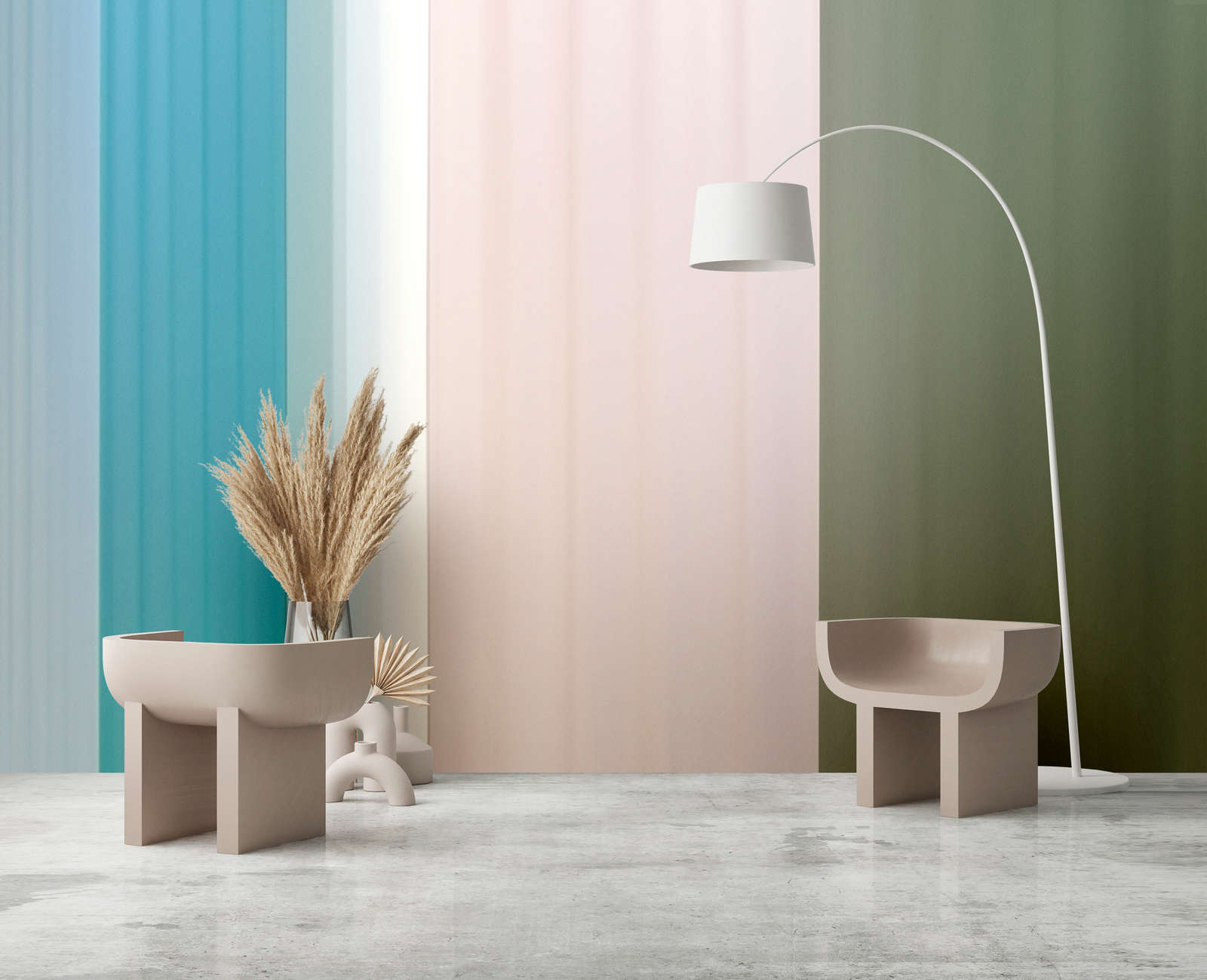             Fototapete »co-colores 4« - Farbverlauf mit Streifen – Türkis, Creme, Grün | Glattes, leicht glänzendes Premiumvlies
        