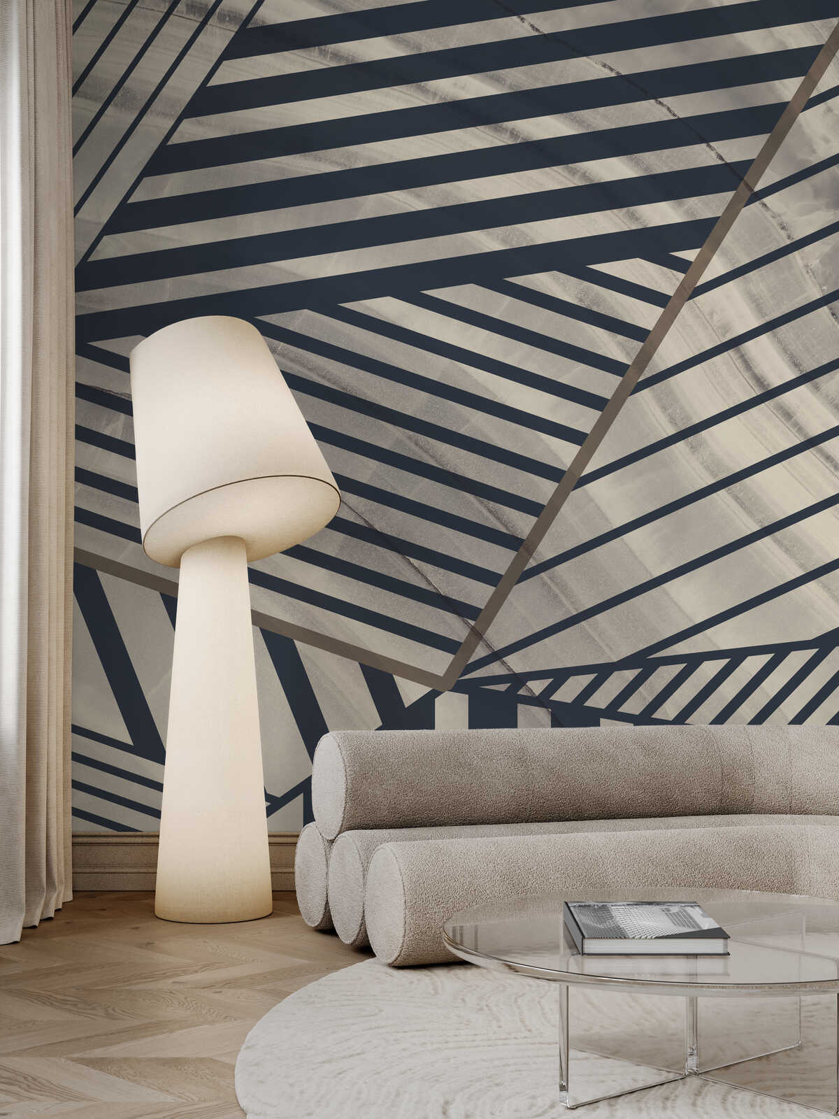 Wohnzimmer, Lampenkunst, Sessel, Musterwand, Tisch