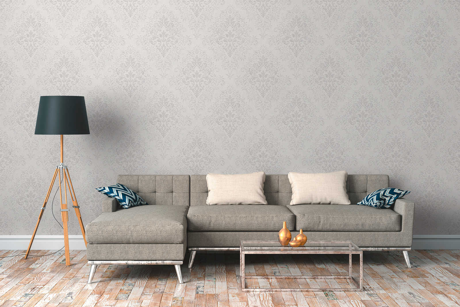 Vliestapete Ornament-Design mit Metallic-Akzenten – Grau