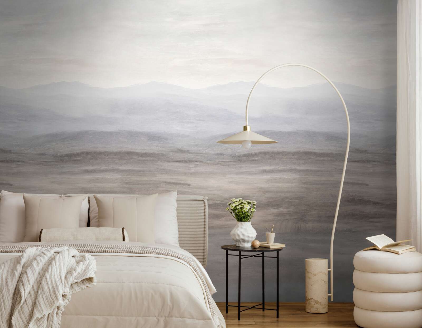 bett, kissen, lamp, bodenlampe, wandtapete