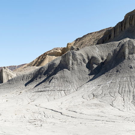 sand dunes, rock formations, desert landscape, dry terrain, gray beige