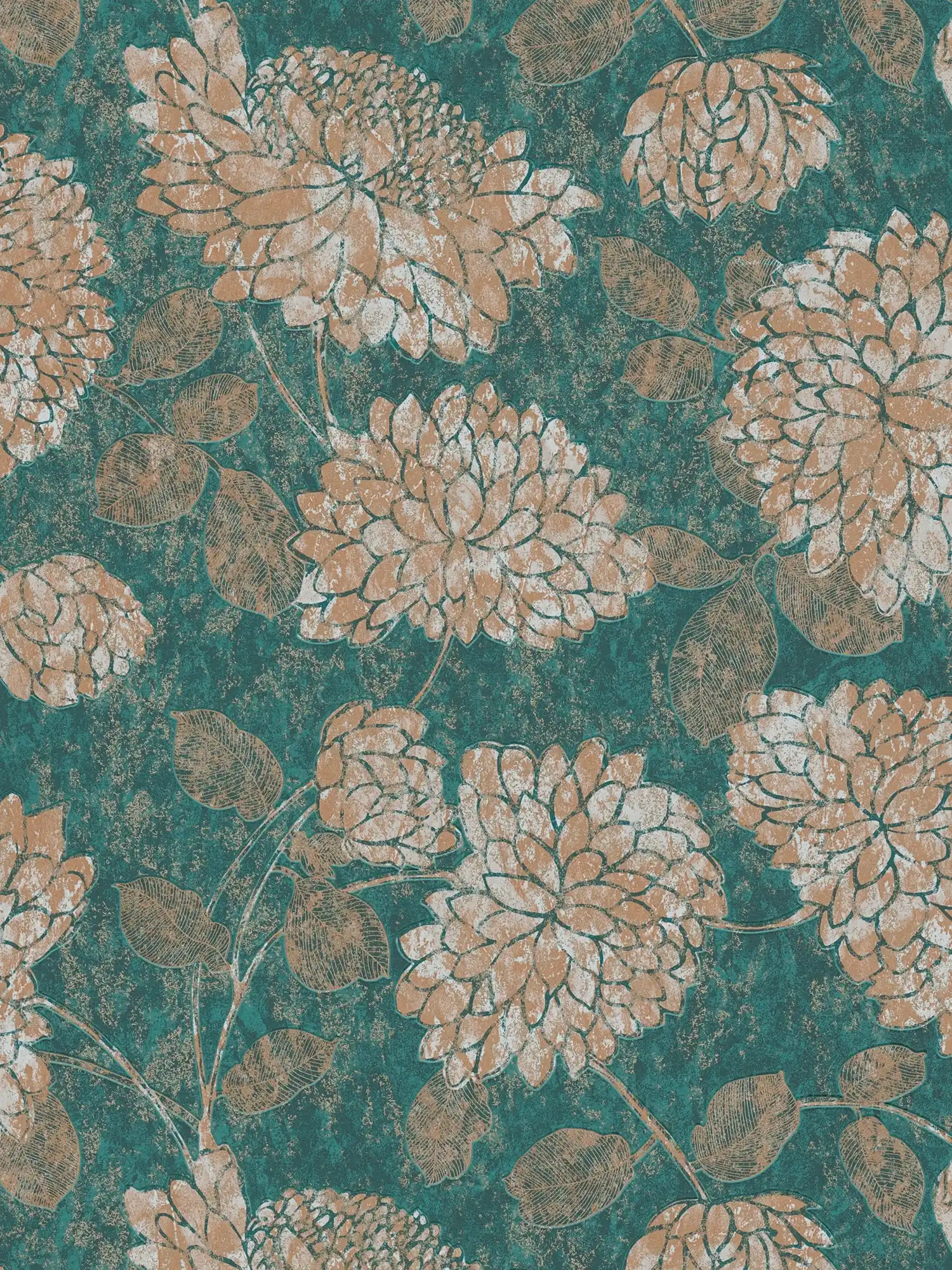         Papier peint floral avec motif floral légèrement brillant - vert, or
    