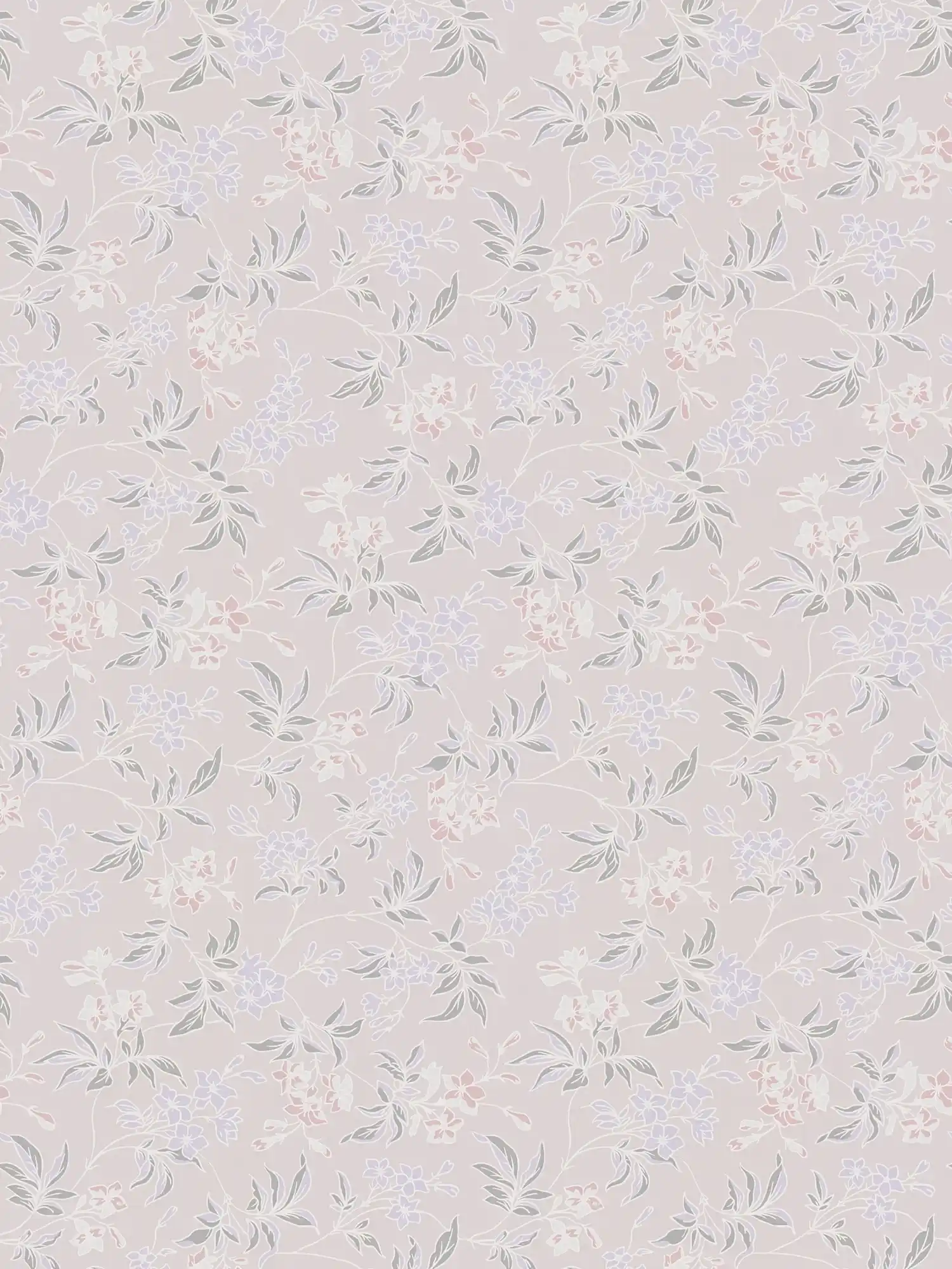 Vliestapete im englischen Stil mit floralem Muster – Creme, Rosa, Lila