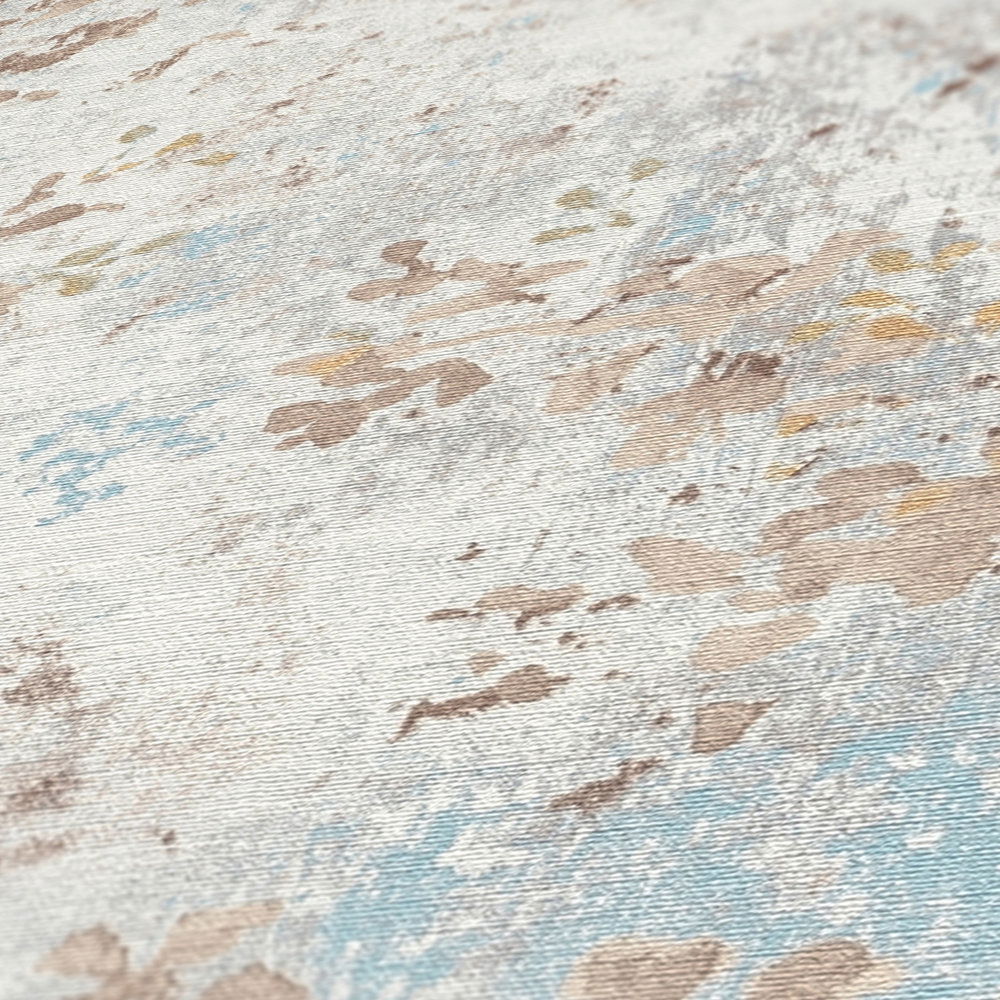             Vliestapete mit floraler Aquarell Optik – Blau, Beige, Gold
        