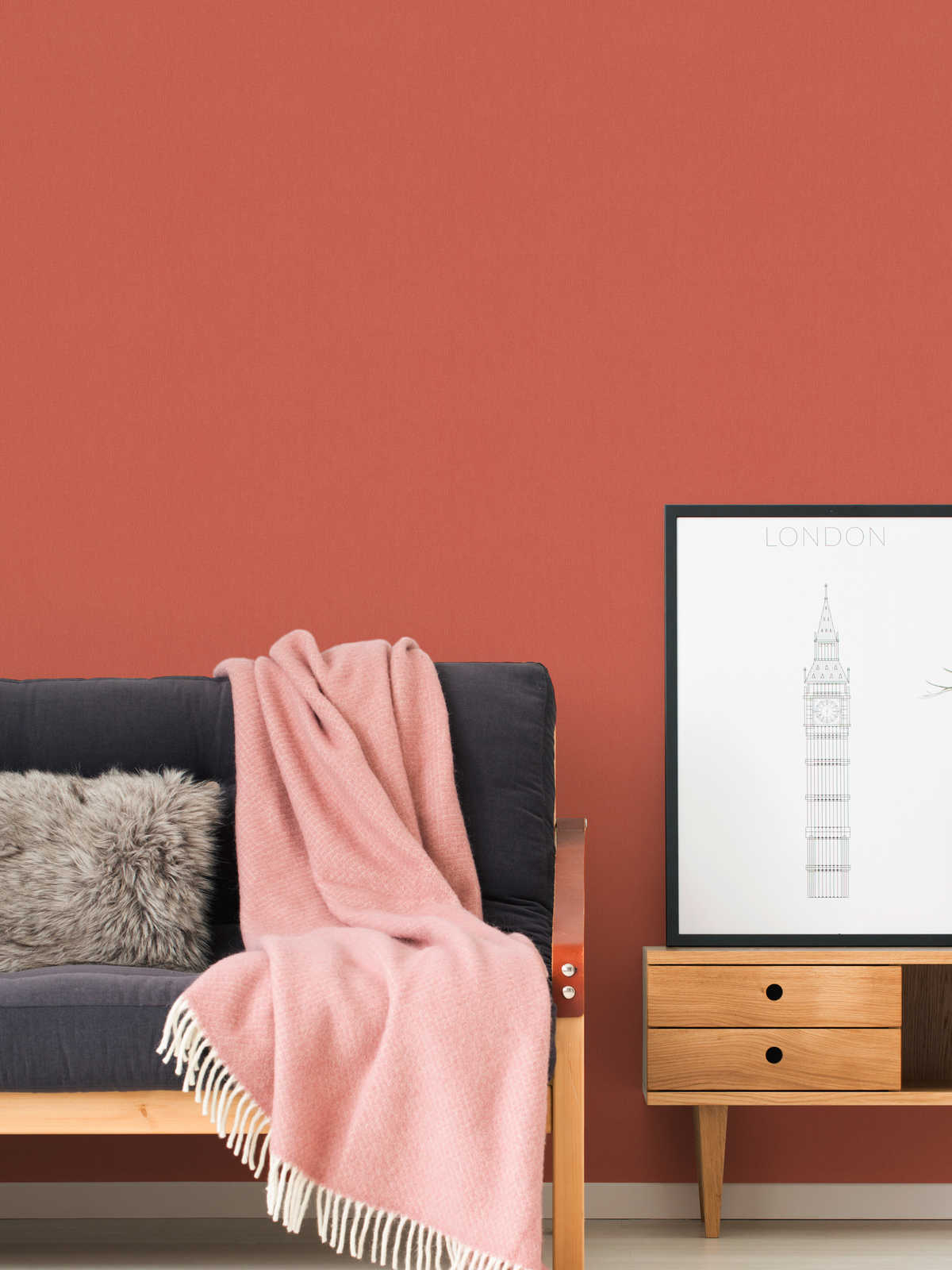             Tapete Orange mit Leinenstruktrur & Terrakotta Farbe
        