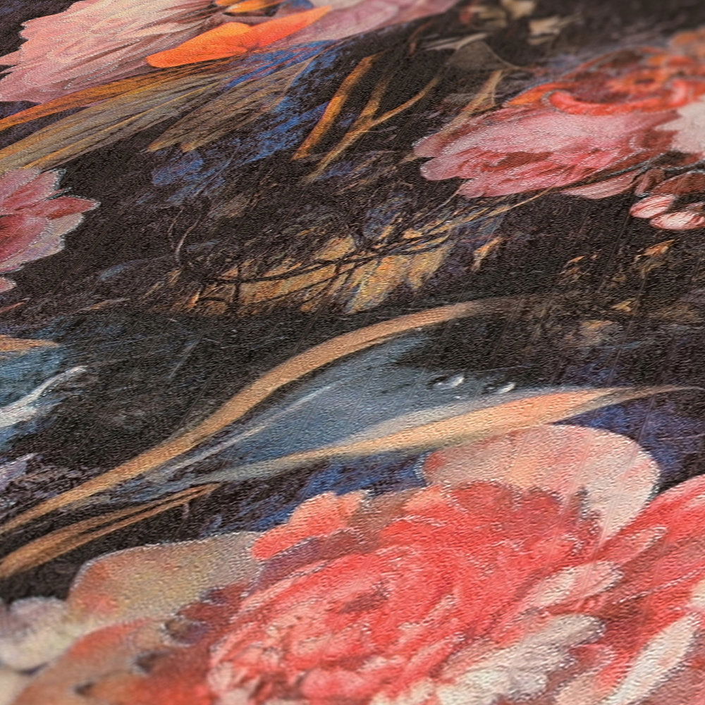             Tapete Blumendesign im Vintage Stil – Blau, Gelb
        