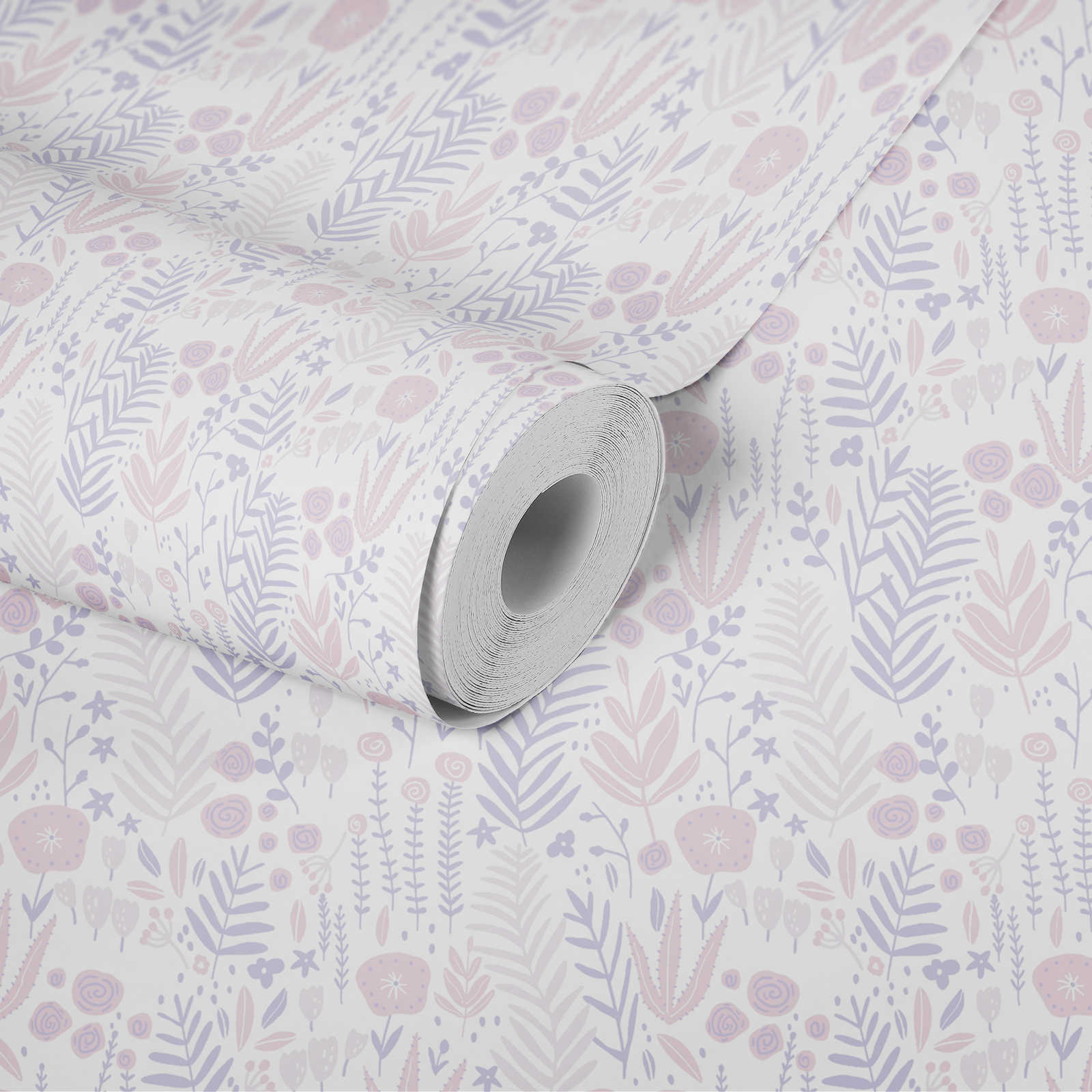 Mädchenzimmer Tapete Pflanzen – Lila, Rosa, Weiß