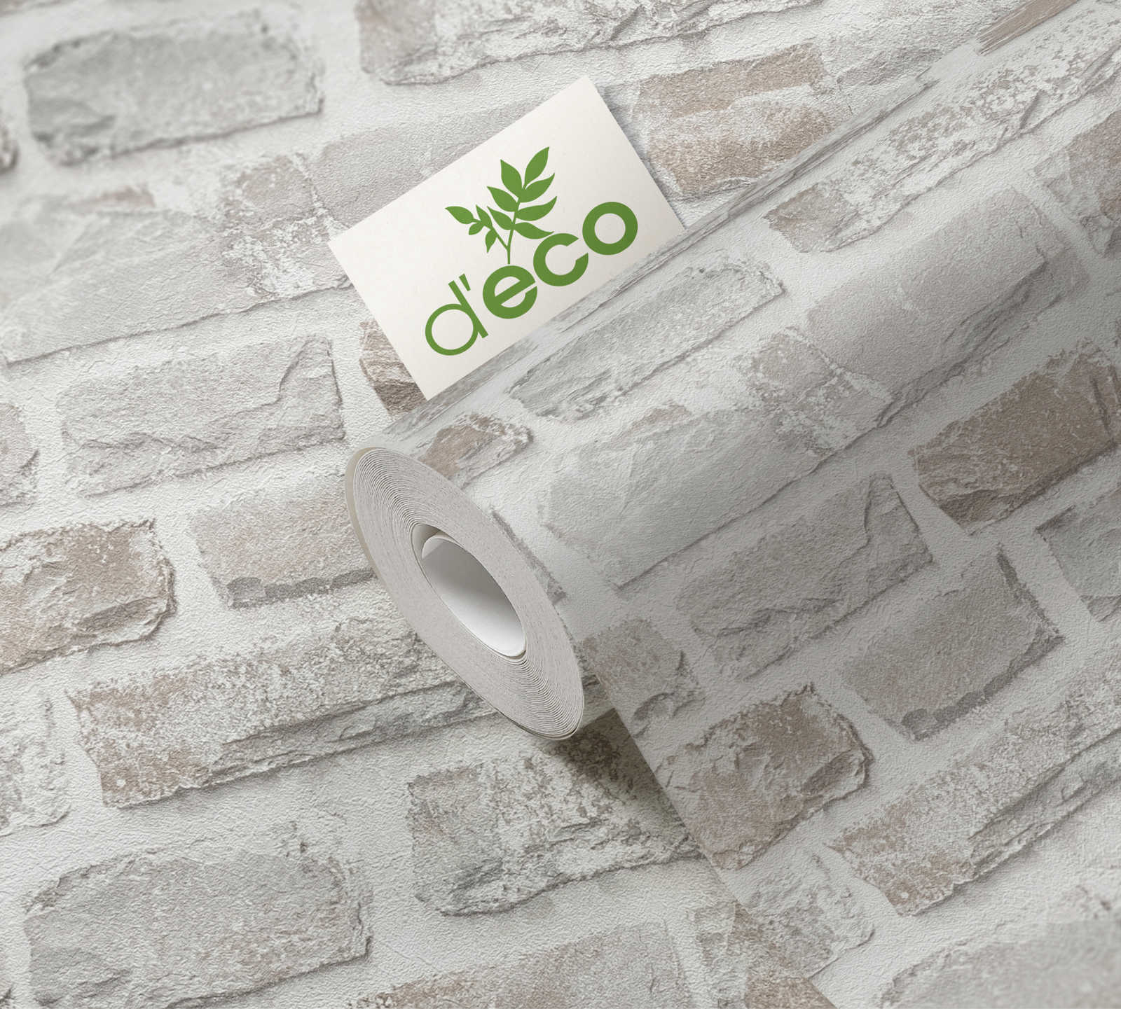             Vliestapete mit Natursteinmauer PVC-frei – Grau, Weiß
        