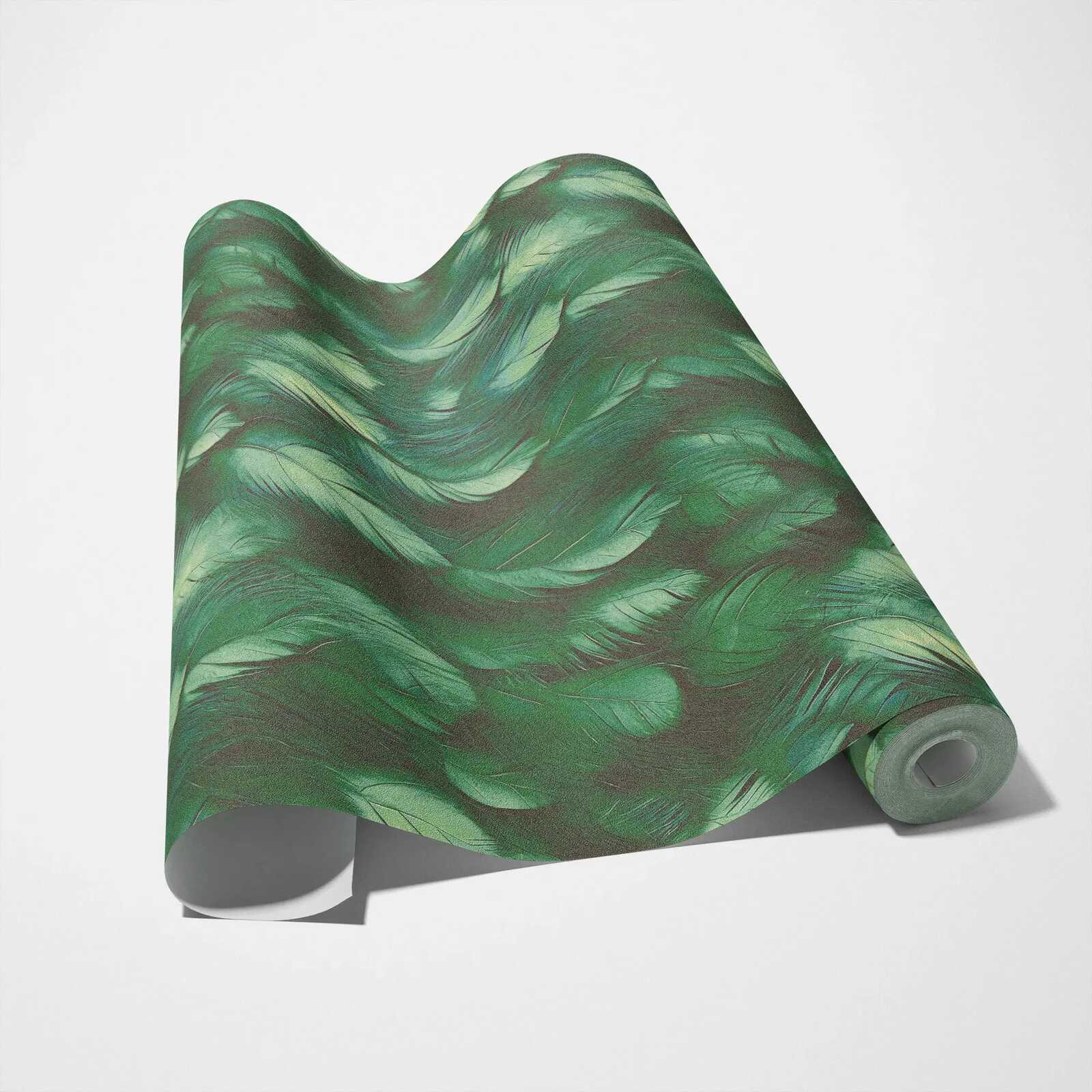             Elegante 3D Feder Design Vliestapete mit glatter Oberfläche – Grün
        