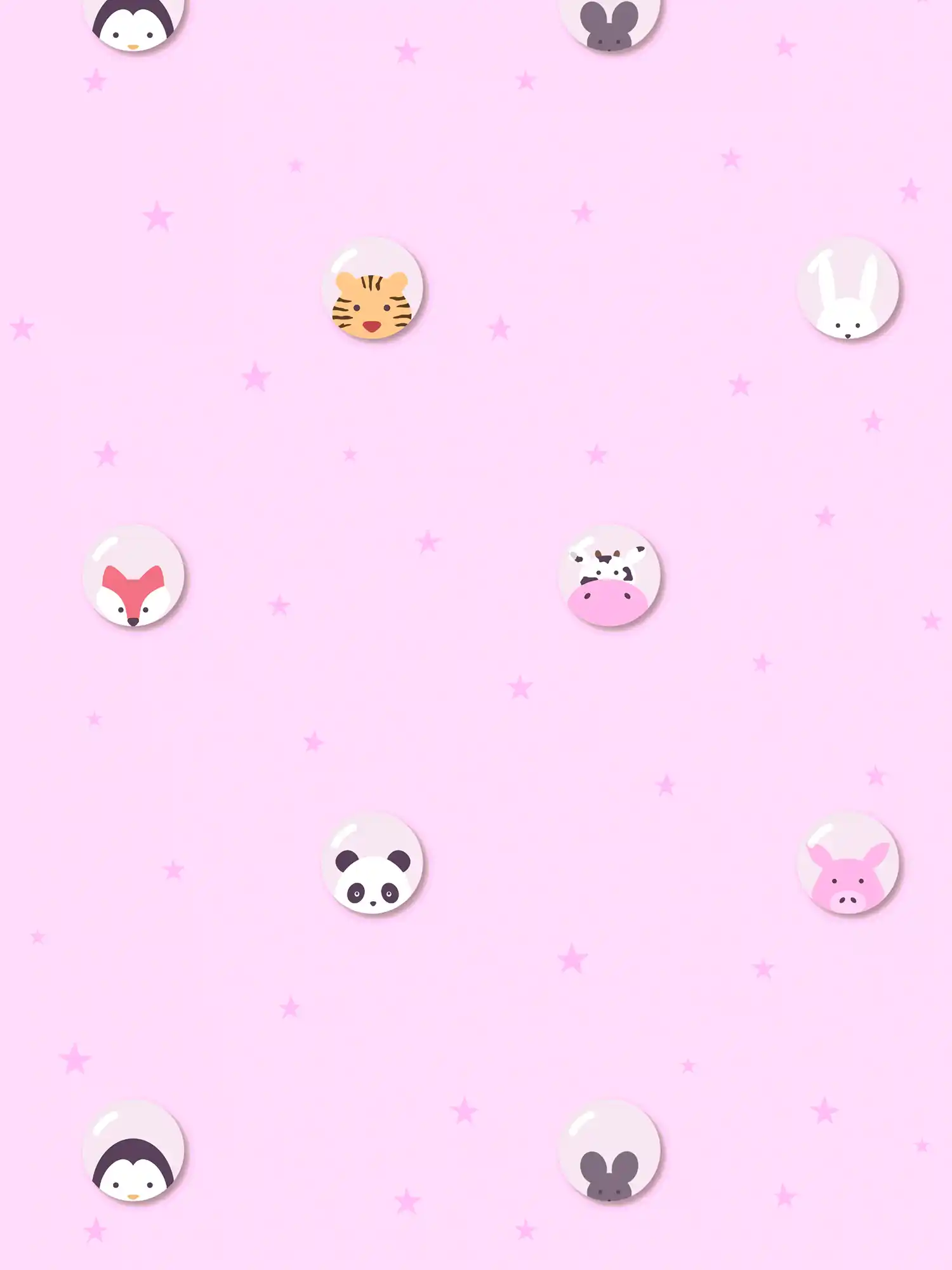         Nursery girls wallpaper animals & stars - pink, white, yellow
    