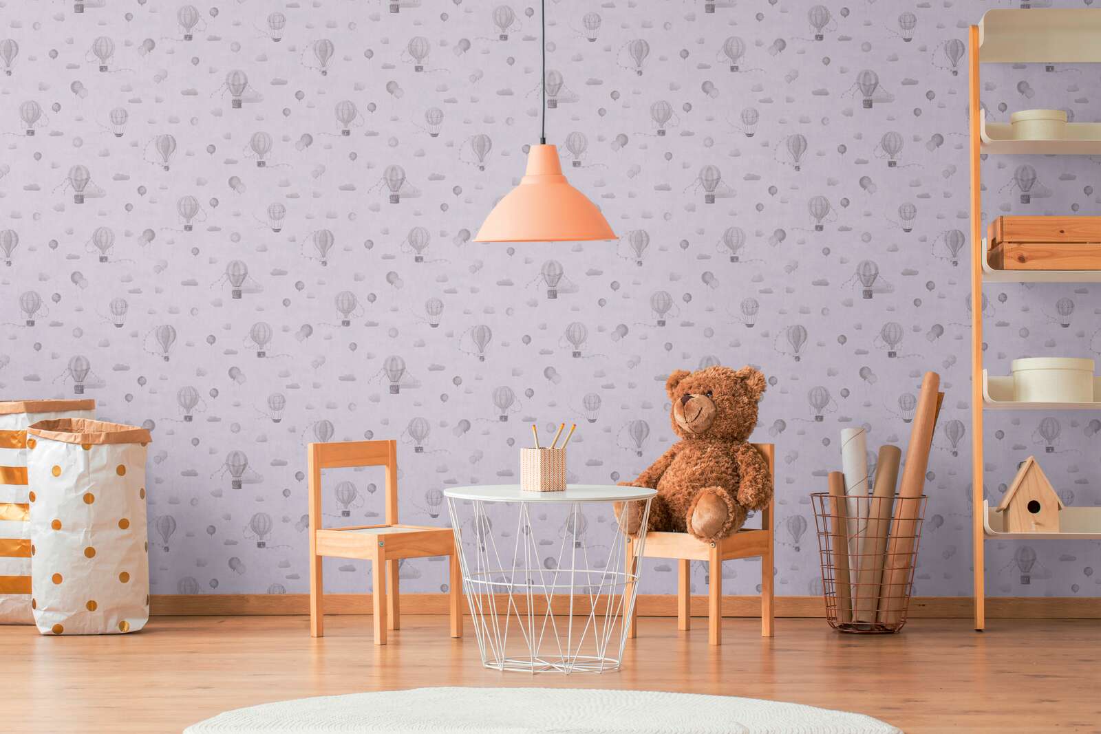             Vliestapete mit Heißluftballons in sanften Pastelltönen – Traumhafte Wandgestaltung fürs Kinderzimmer – Grau
        