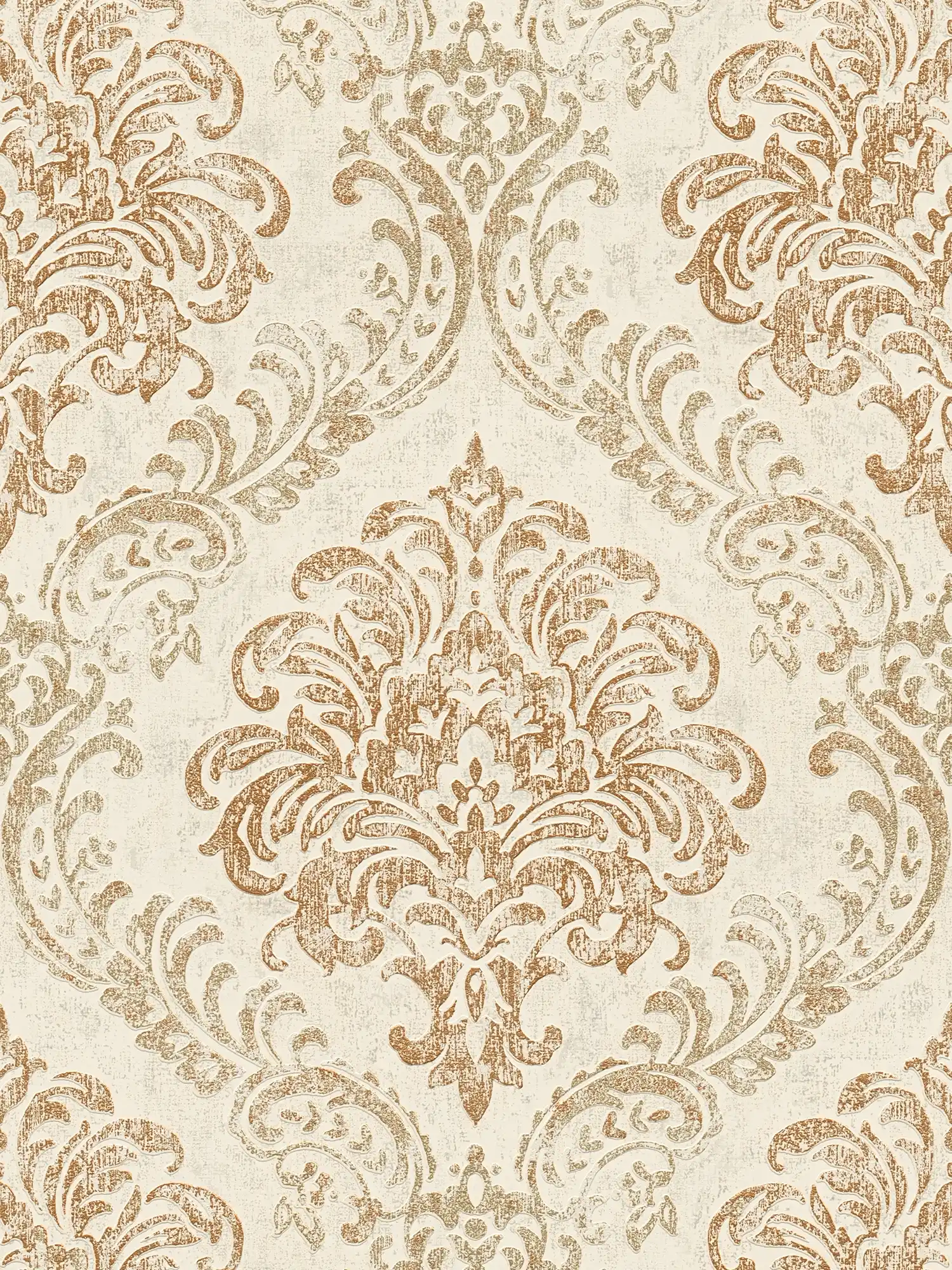         Barock Vliestapete mit Ornament und glänzender Metallic-Optik – Weiß, Gold, Silber
    