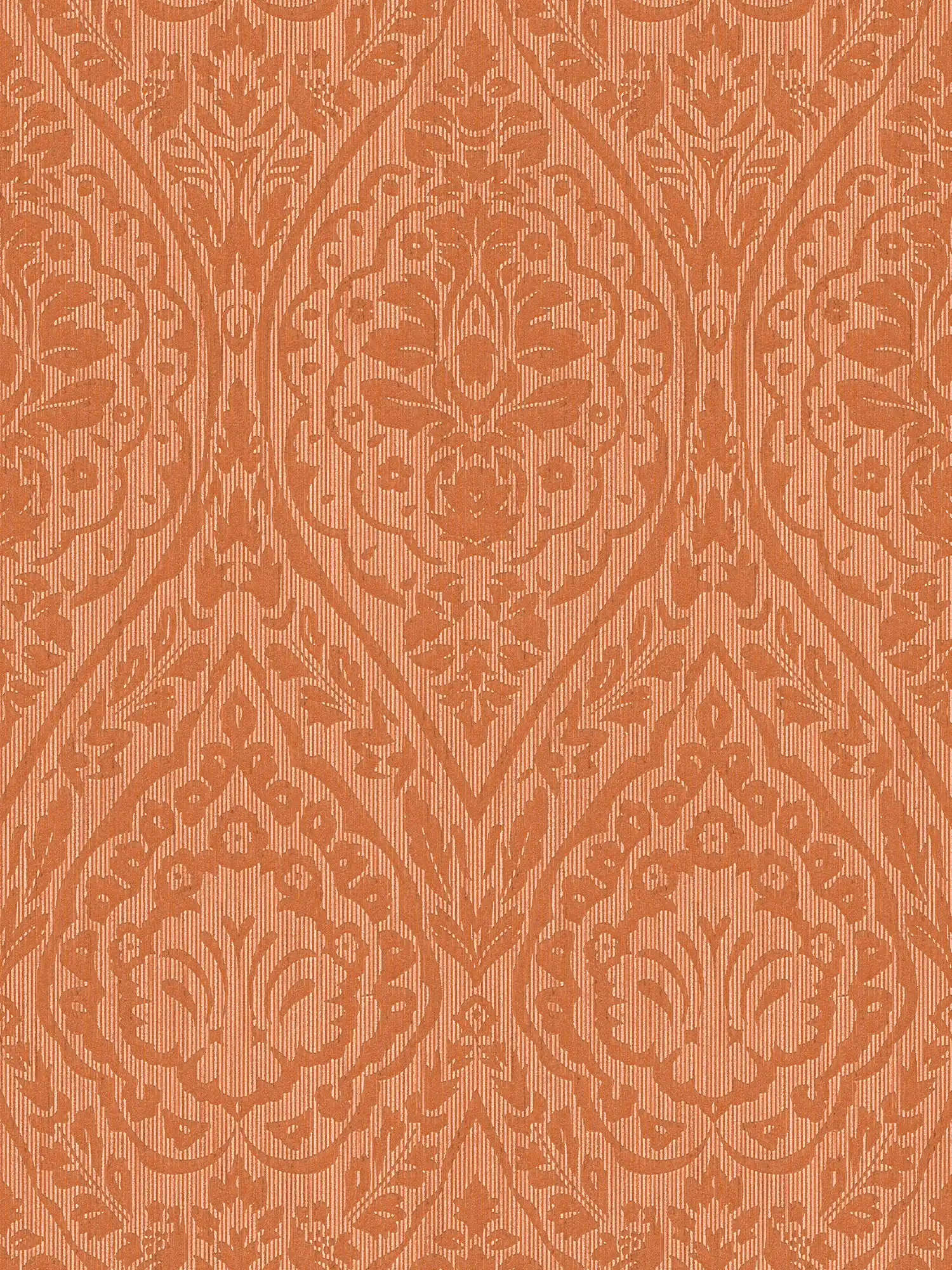         High quality textile wallpaper floral ornamental pattern with dimensional texture effect - orange
    