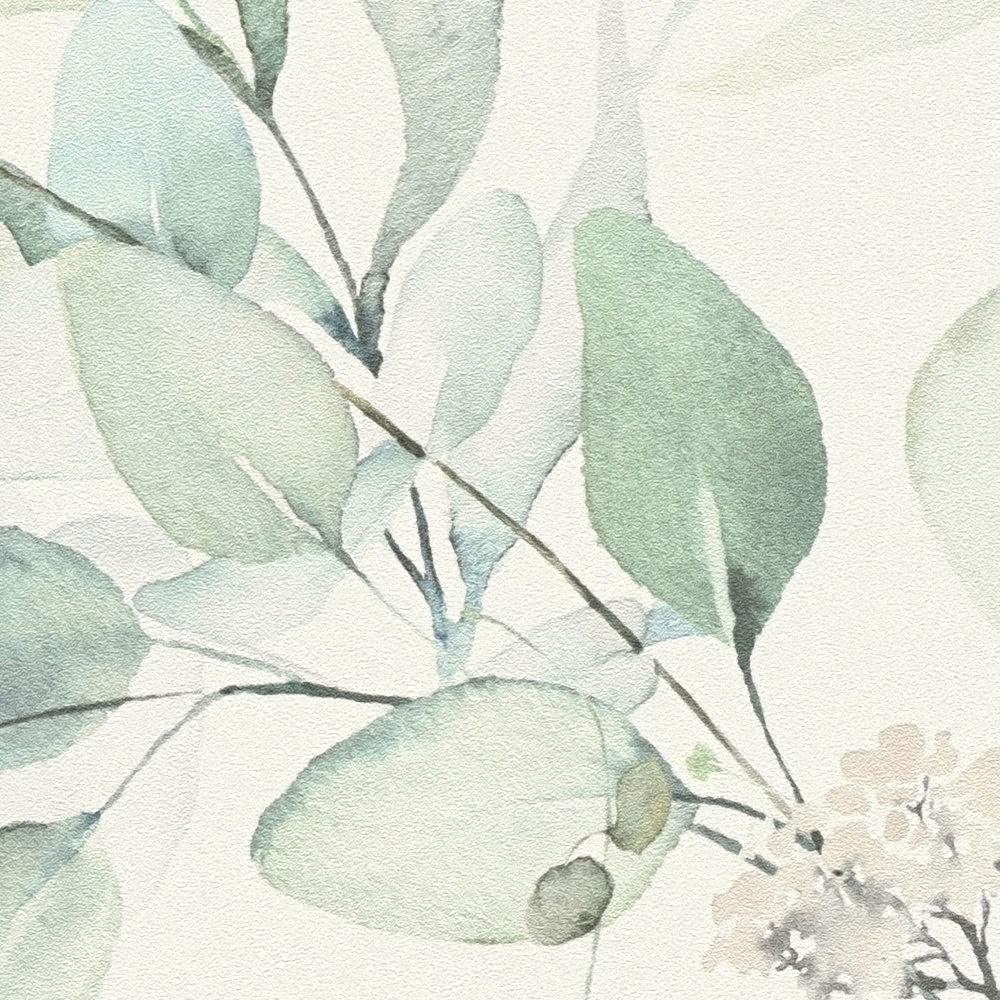             Vliestapete mit Aquarell Blättermuster im Wassermal-Stil – Creme, Grün
        