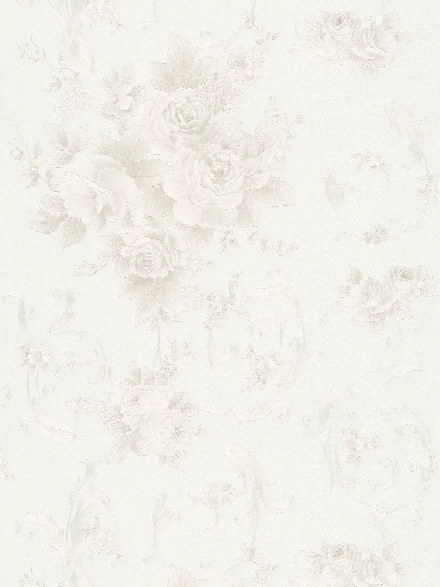         Rose petal wallpaper with metallic effect in country style - grey, bronze, white
    