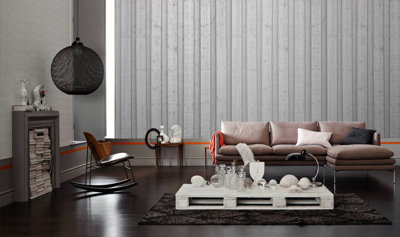             Holzstruktur Vliestapete in 3D Fotooptik – Wanddesign im Waldhaus Look – Grau, Weiß
        