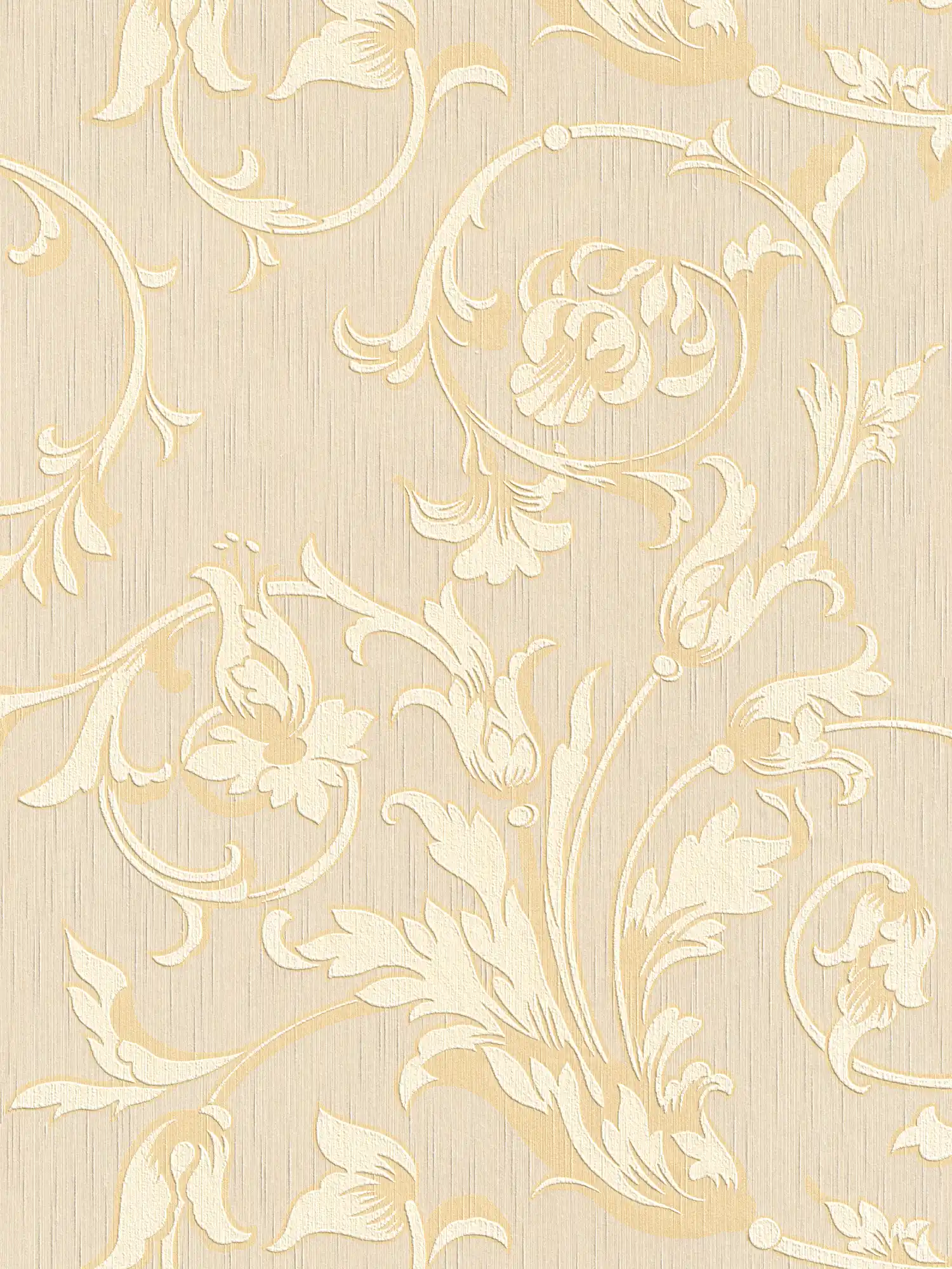 Ornament Tapete mit Seidenoptik – Creme, Gold, Beige