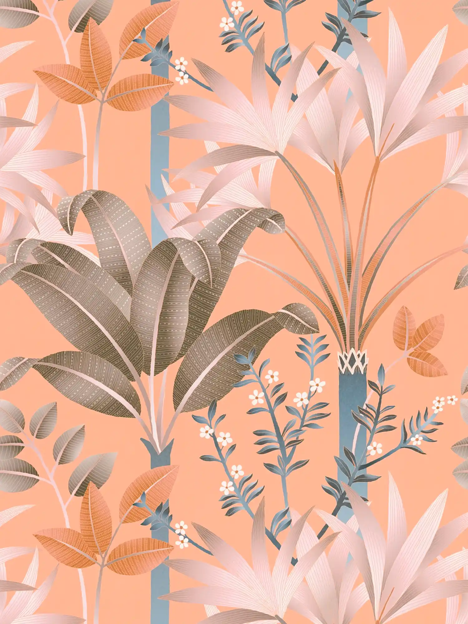         Vliestapete mit Blättermuster – Bunt, Orange, Blau
    