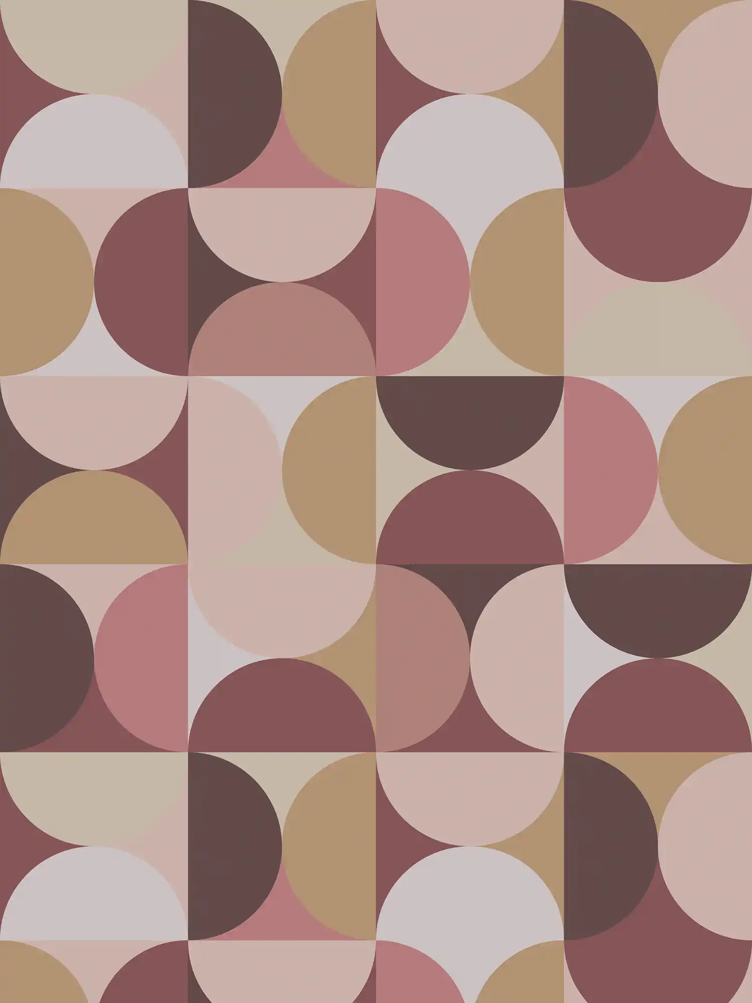 Grafisches Halbkreismuster Tapete im Retro 70er-Jahre Stil – Beige, Rosa