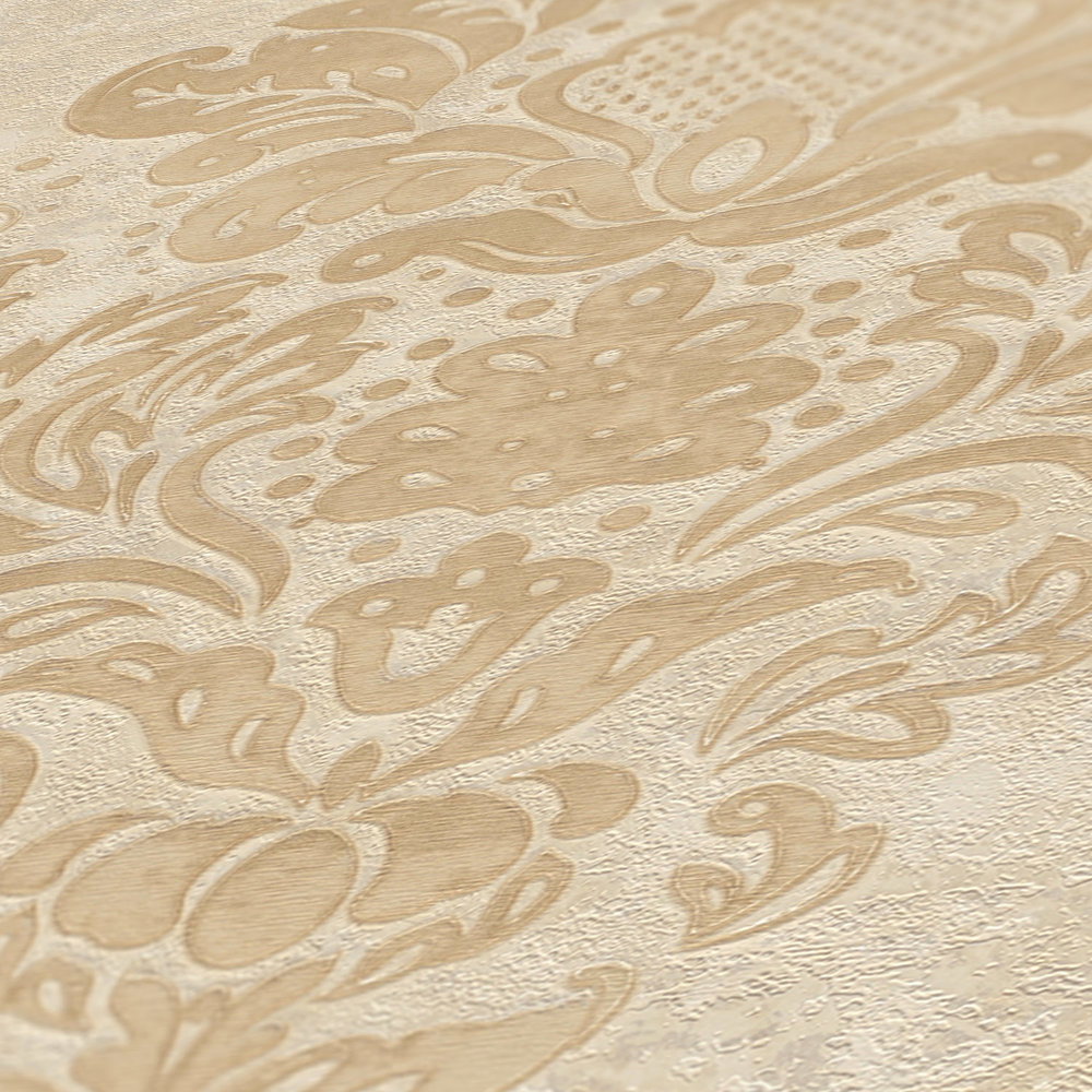             Tapete mit floralen Ornamenten & Metallic-Effekt – Beige, Braun
        