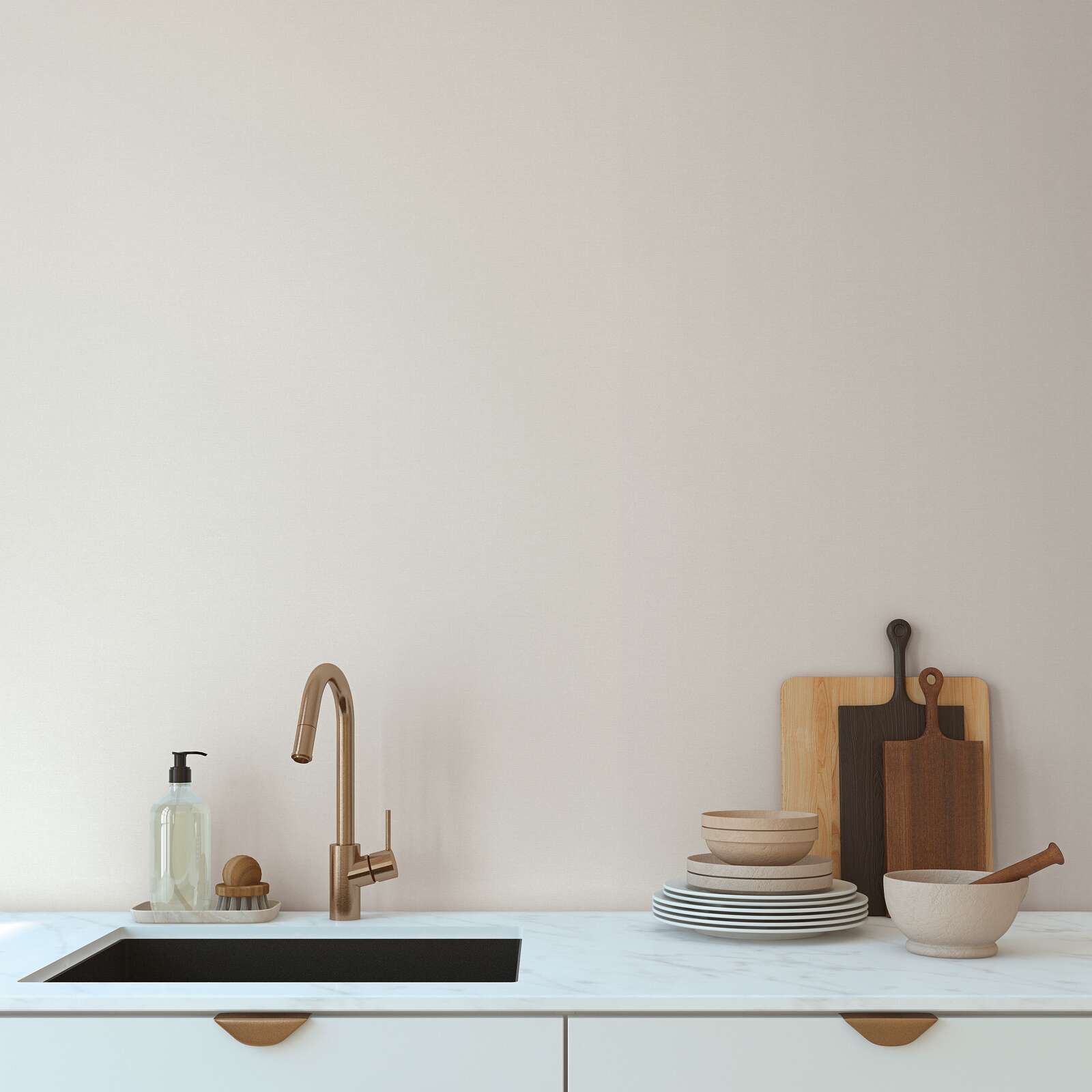 küche, wasserhahn, spüle, teller, schneidbrett