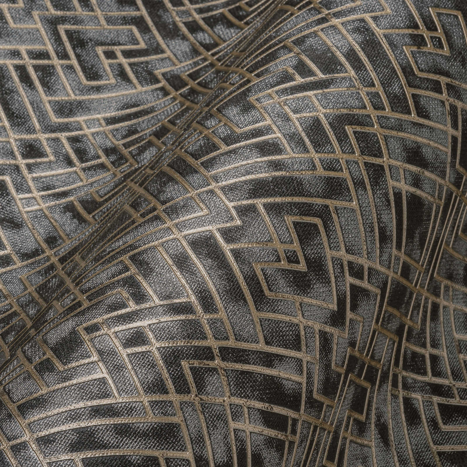             Tapete Art Deko Muster und Glanz-Effekt – Schwarz, Metallic
        