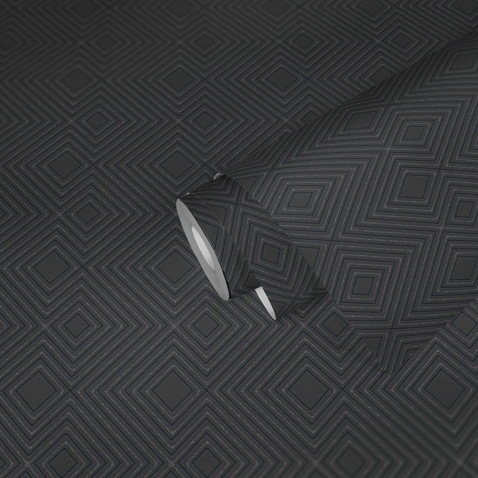             Geometrische Mustertapete mit Metallic-Glitzer – Schwarz
        