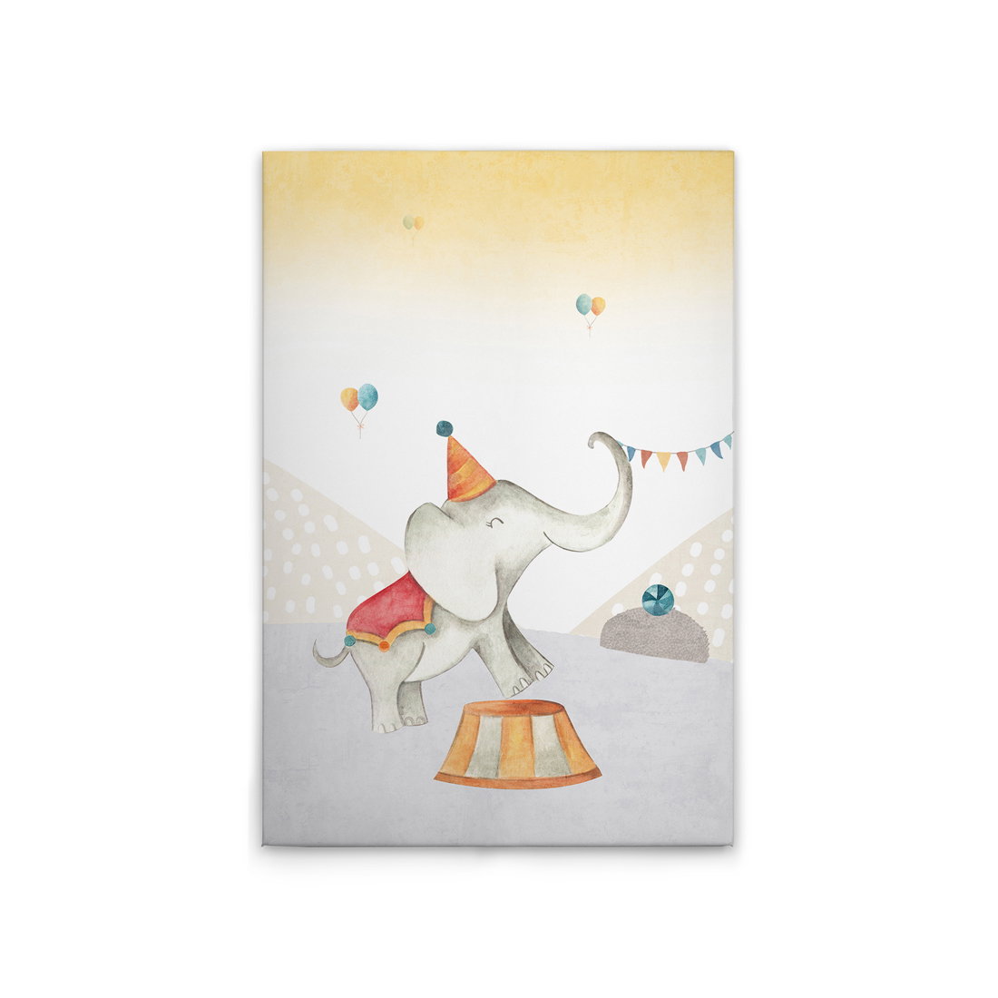             Leinwandbild Zirkuselefant - Verspieltes Kinderzimmer-Dekor mit Elefanten-Motiv – 30 x 40 cm - Bunt, Beige
        